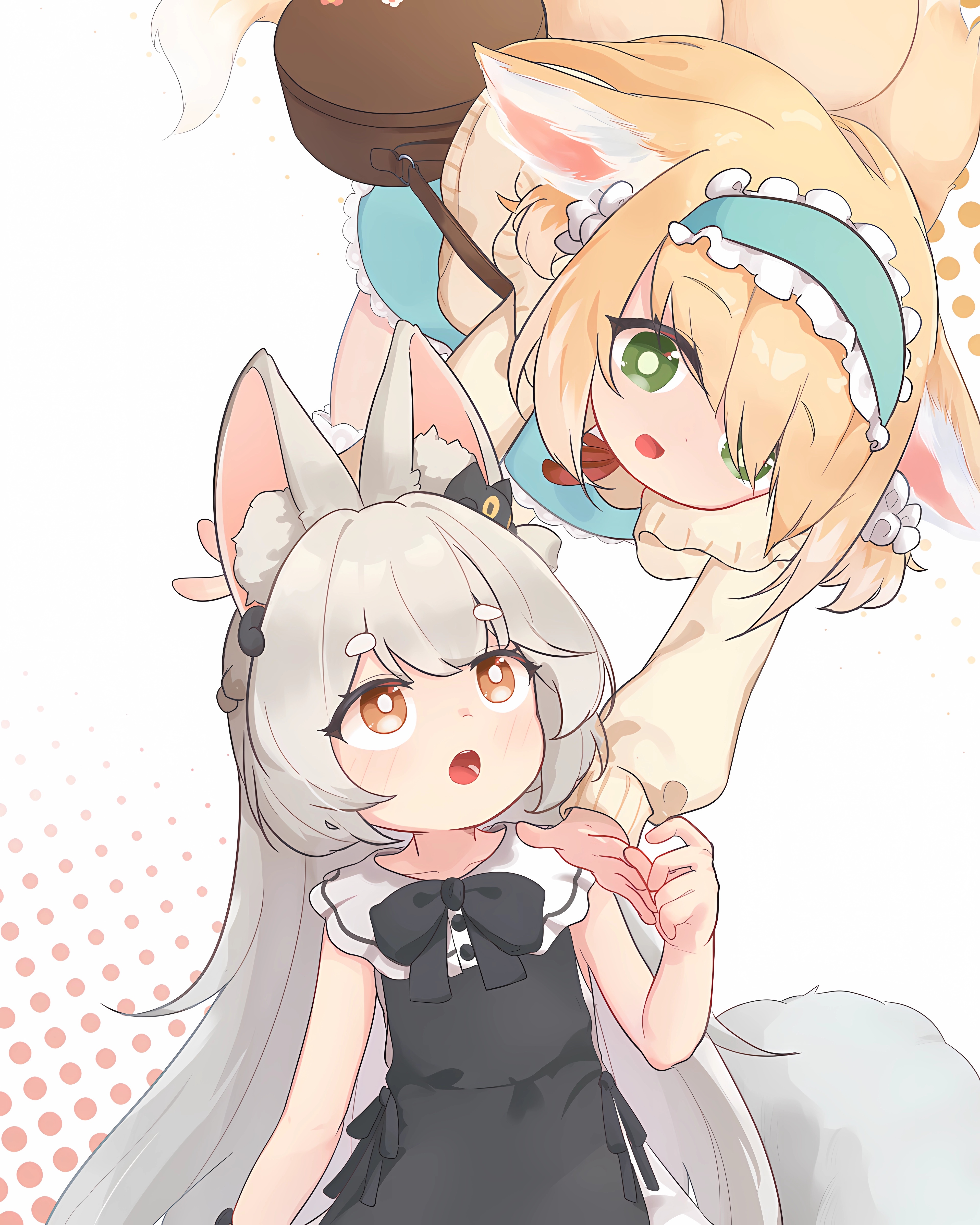 Cuteg Animal Ears Portrait Display Anime Girls Long Hair Gray Hair Blonde Bow Tie Simple Background  3840x4800