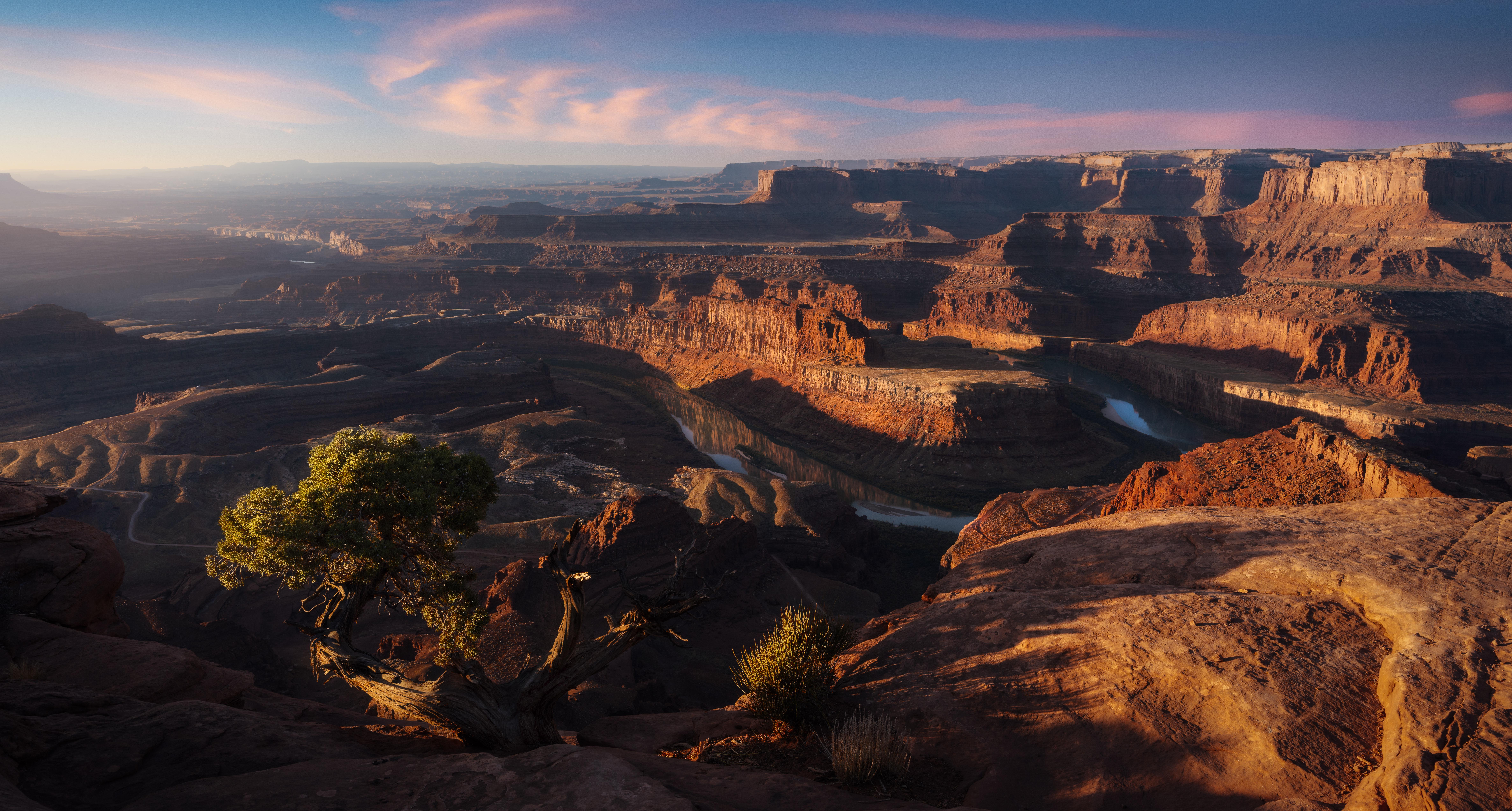 Canyon Grand Canyon Utah USA North America Nature Landscape Sunset Dead Horse Point SP River Desert  9491x5092