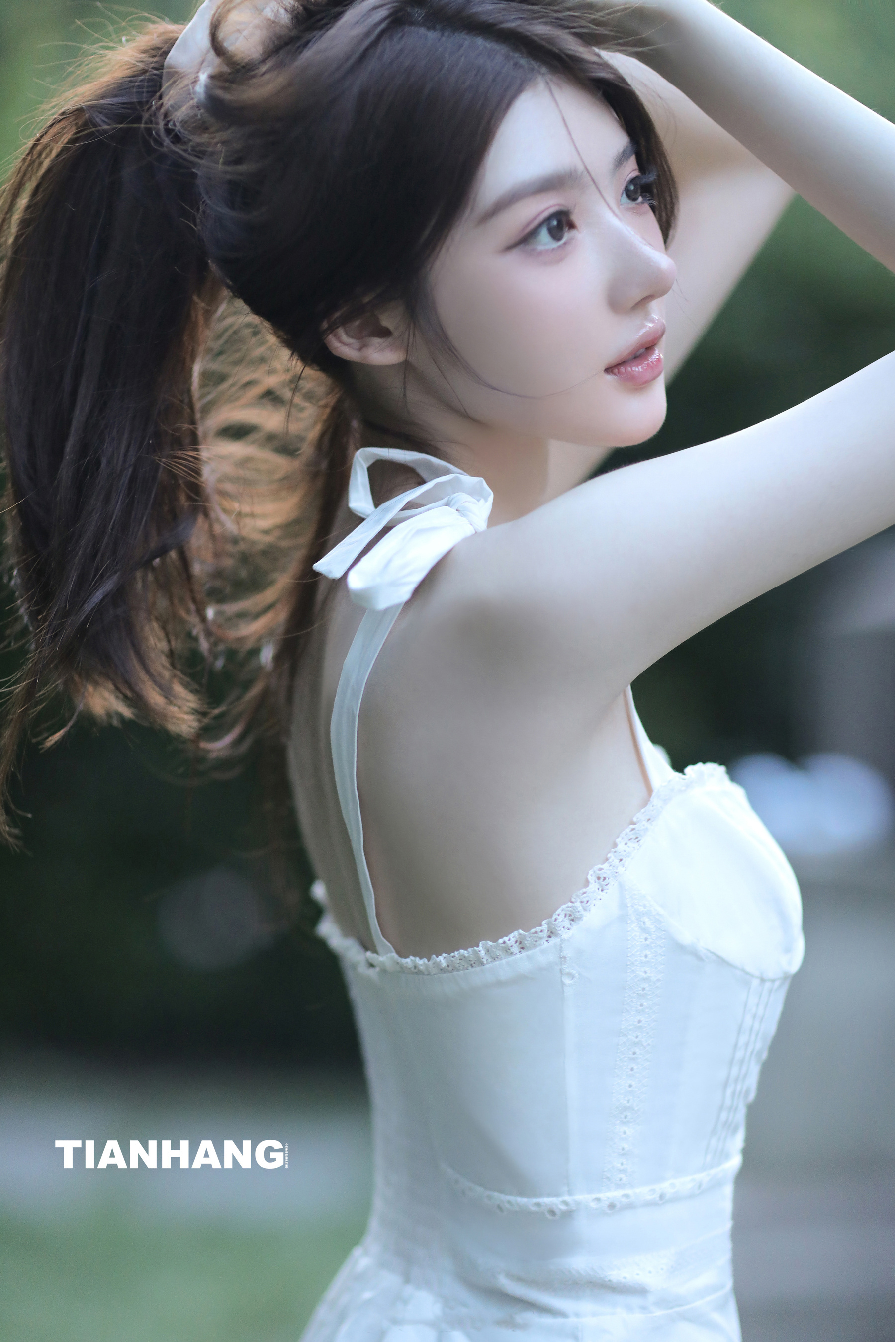 Chinese Model White Skirt Long Hair Women Asian 1800x2700