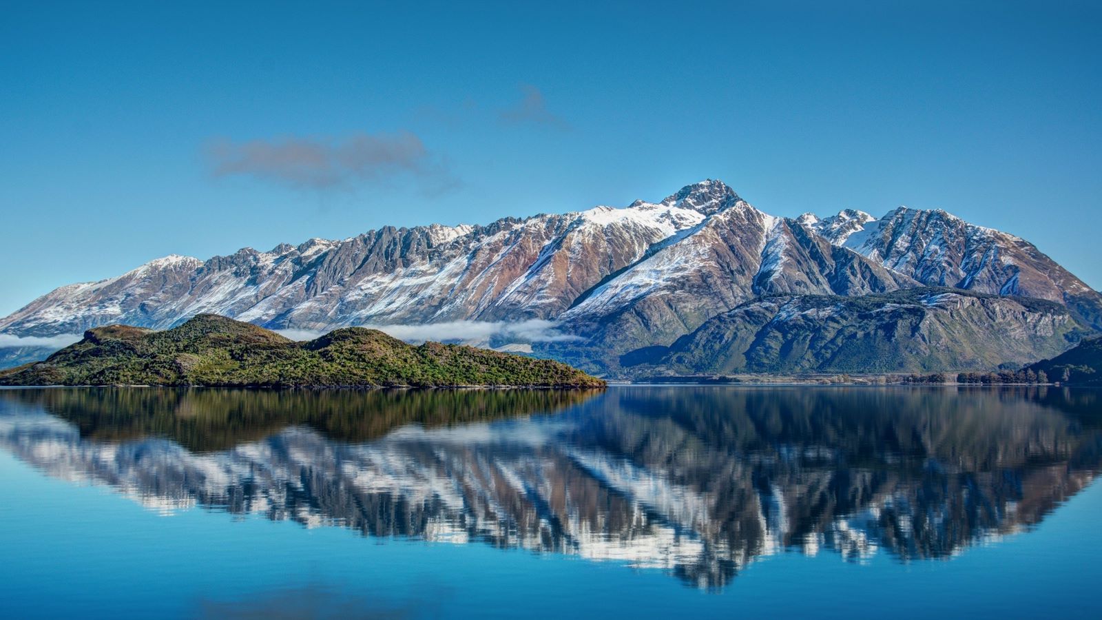 New Zealand Mountains Landscape Clear Water Reflection Water Snow 1600x900