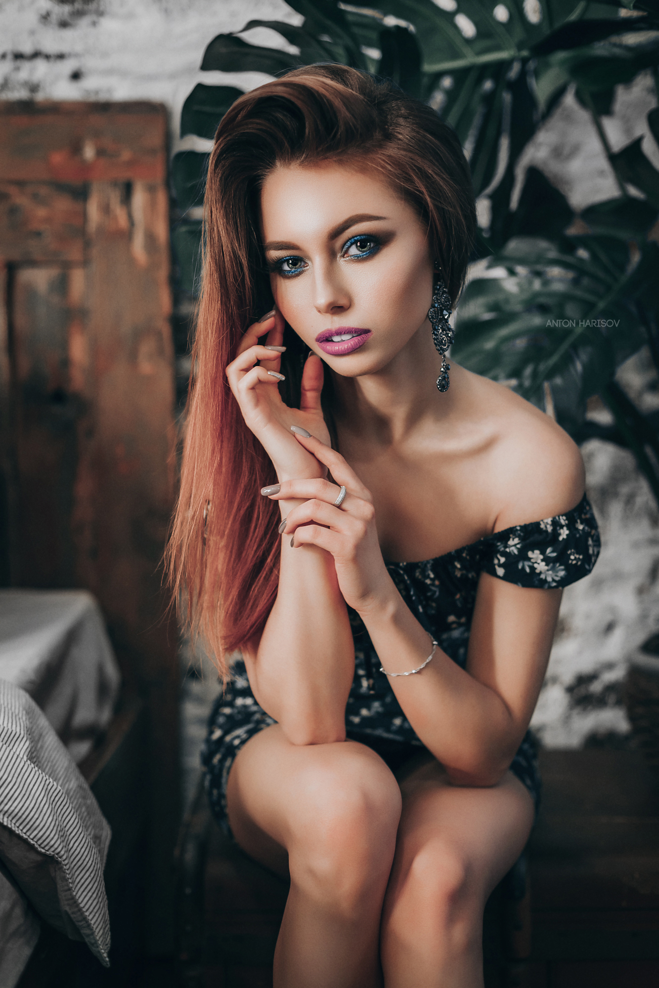 Anton Harisov Women Redhead Makeup Eyeshadow Eyeliner Lipstick Looking At Viewer Bare Shoulders Dres 1333x2000