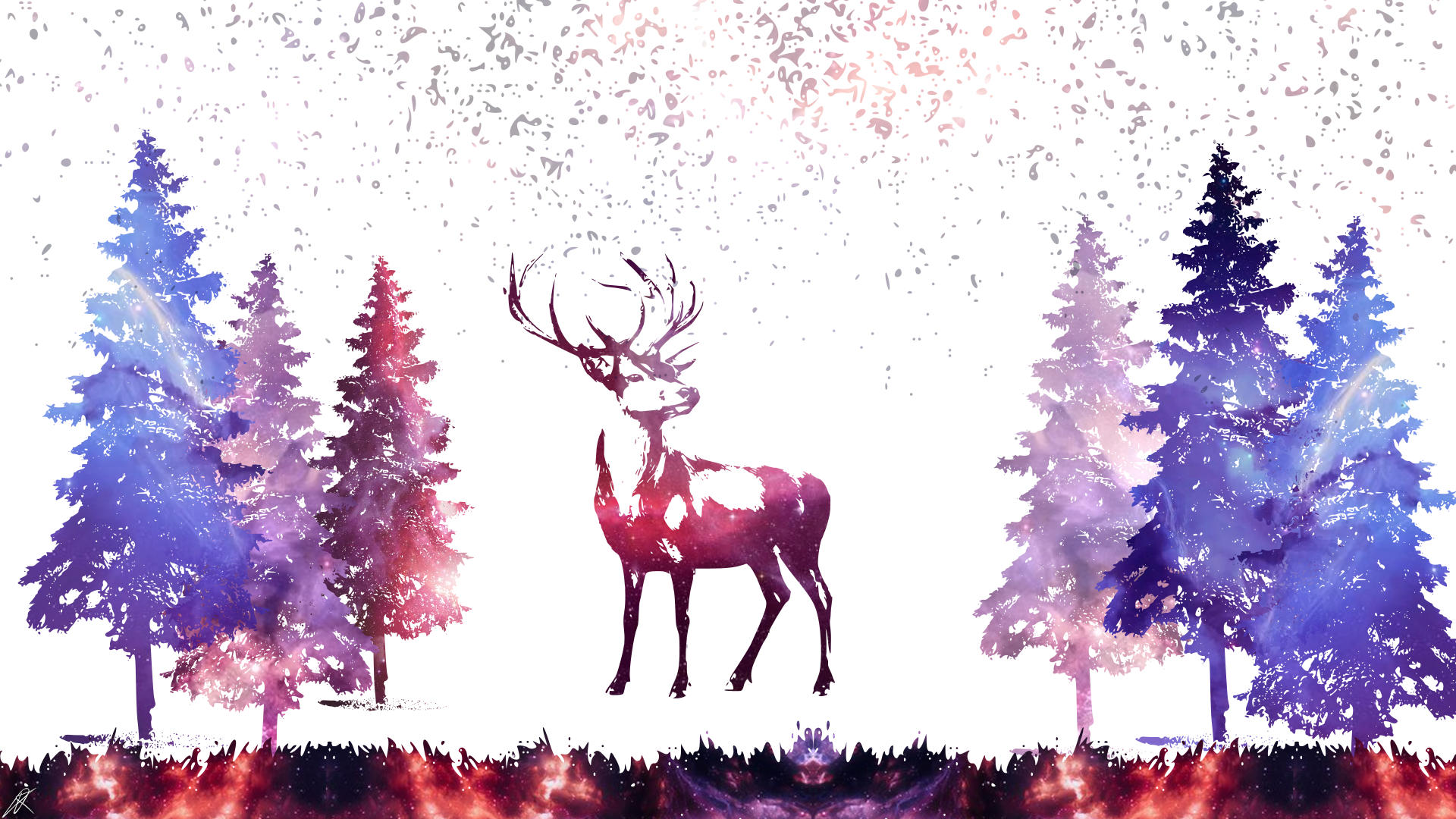 Deer Galaxy Space Illustration Simple Background 1920x1080
