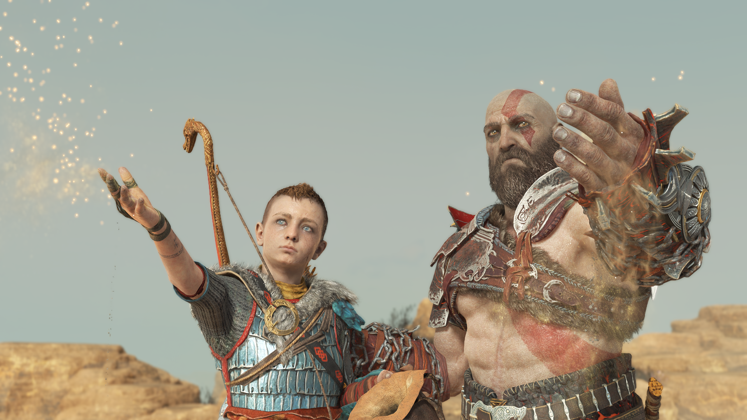 God Of War Kratos Atreus Digital Art Video Games Beard Video Game Characters Video Game Art Armor Fr 2560x1440