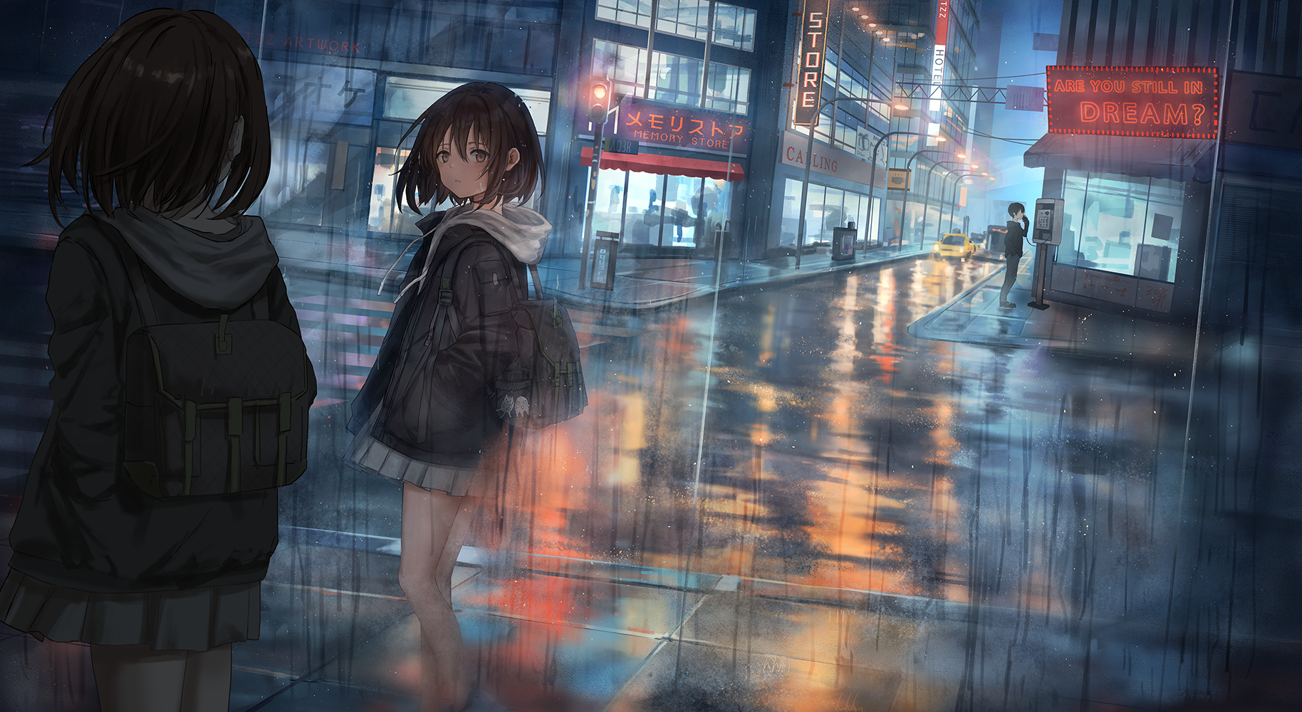 Anime Girls Anime Gir Rain Schoolgirl School Uniform Reflection Japanese  Backpacks Wallpaper - Resolution:1828x1000 - ID:1351400 