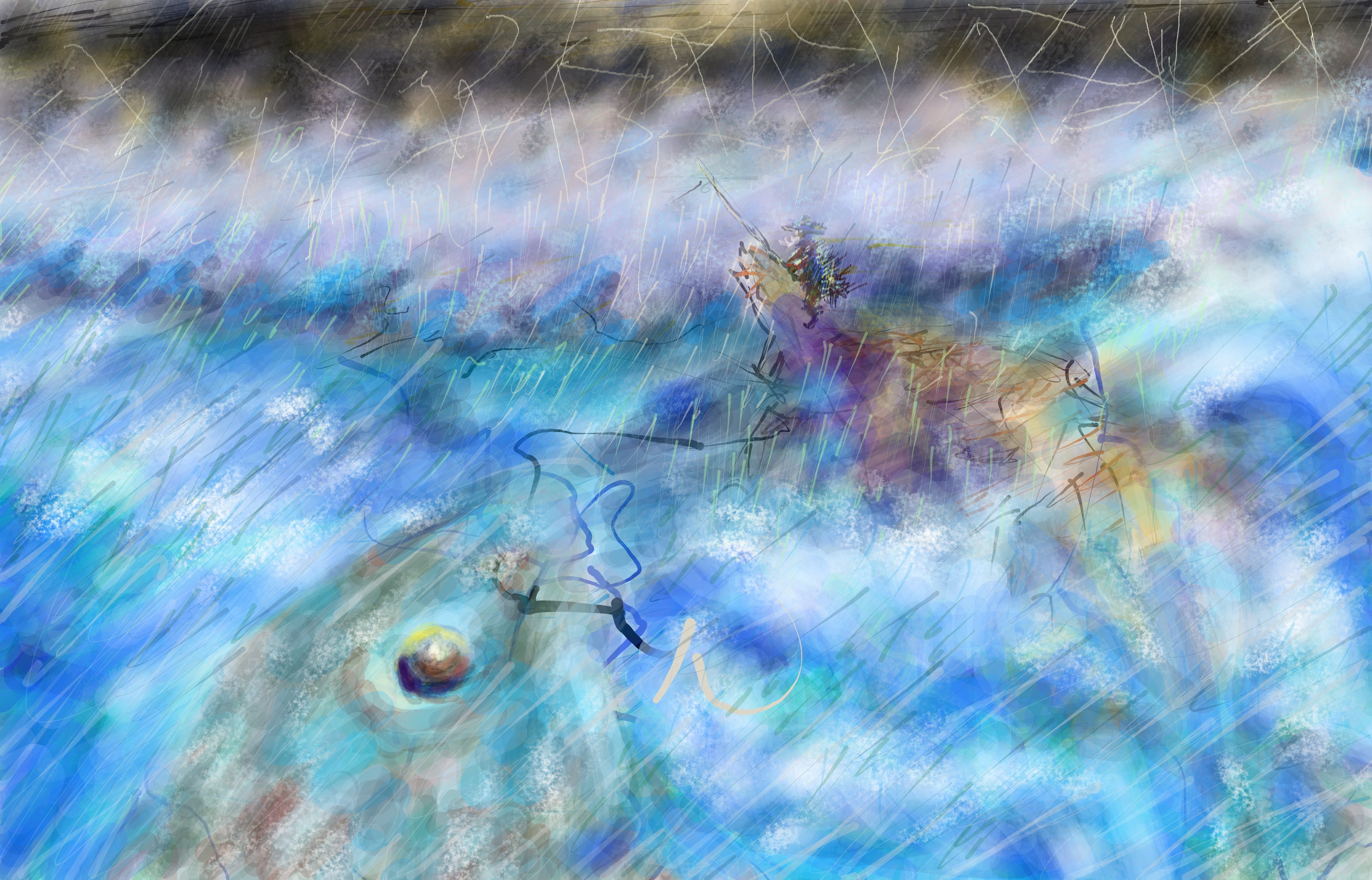 Fisherman Sea Fishing Fauvism Modern Storm Digital Painting FishermanHo Painting Artwork 4036x2588