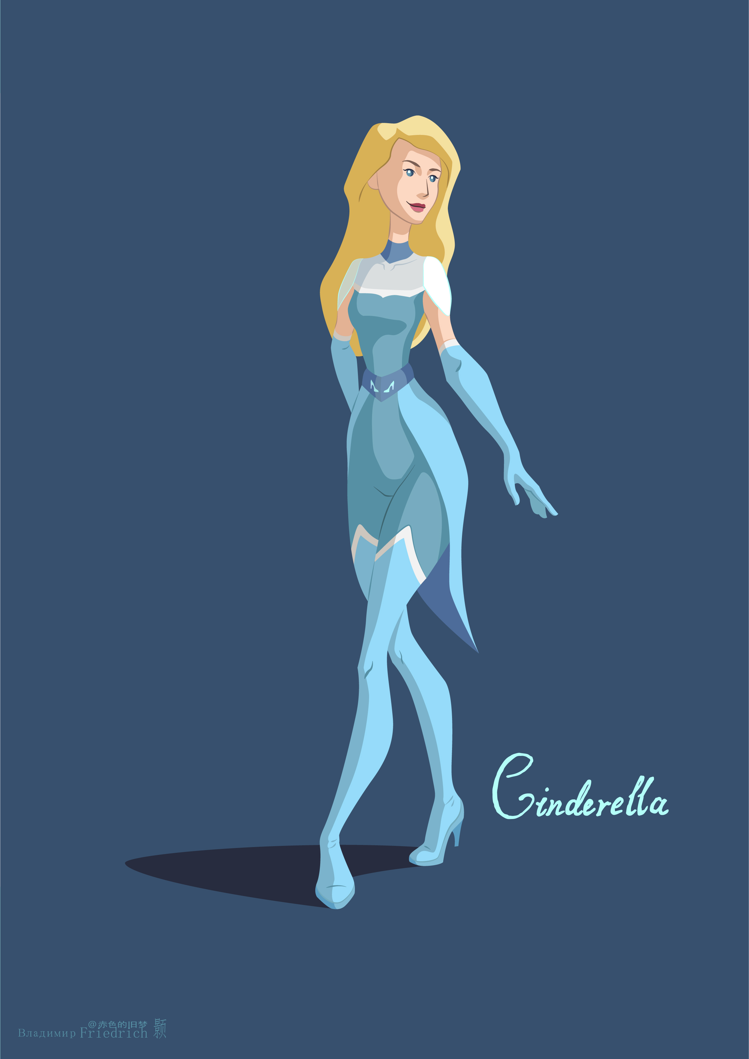 Illustration Flatdesign Disney Princesses Cinderella Superheroines Superhero Simple Background Minim 2482x3508