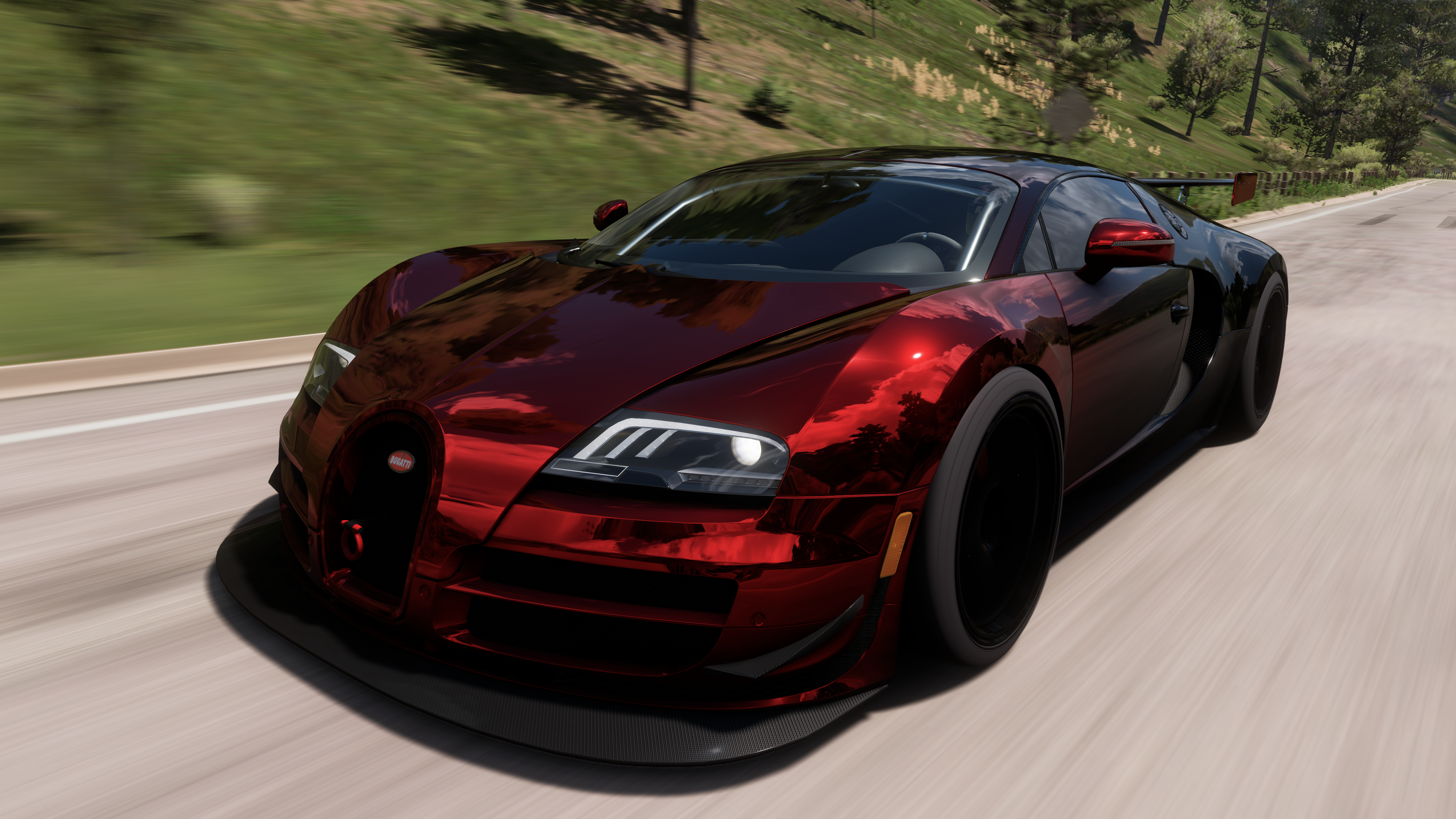 Bugatti Veyron Forza Horizon 5 Car Video Games CGi Front Angle View Headlights Road Red Cars 3839x2159