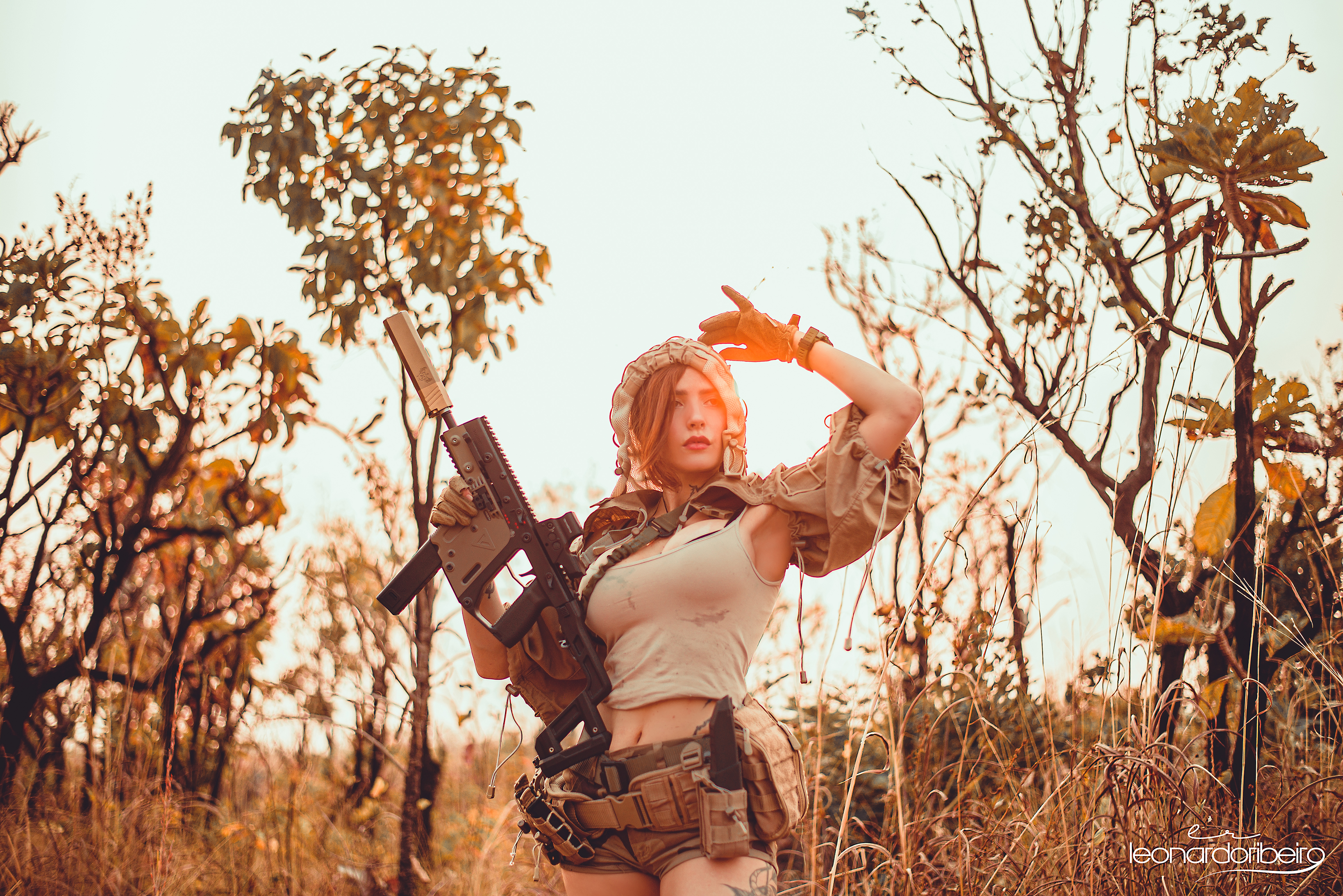Women Model Redhead Women Outdoors Military Weapon Sunset Leonardo Ribeiro 3840x2563