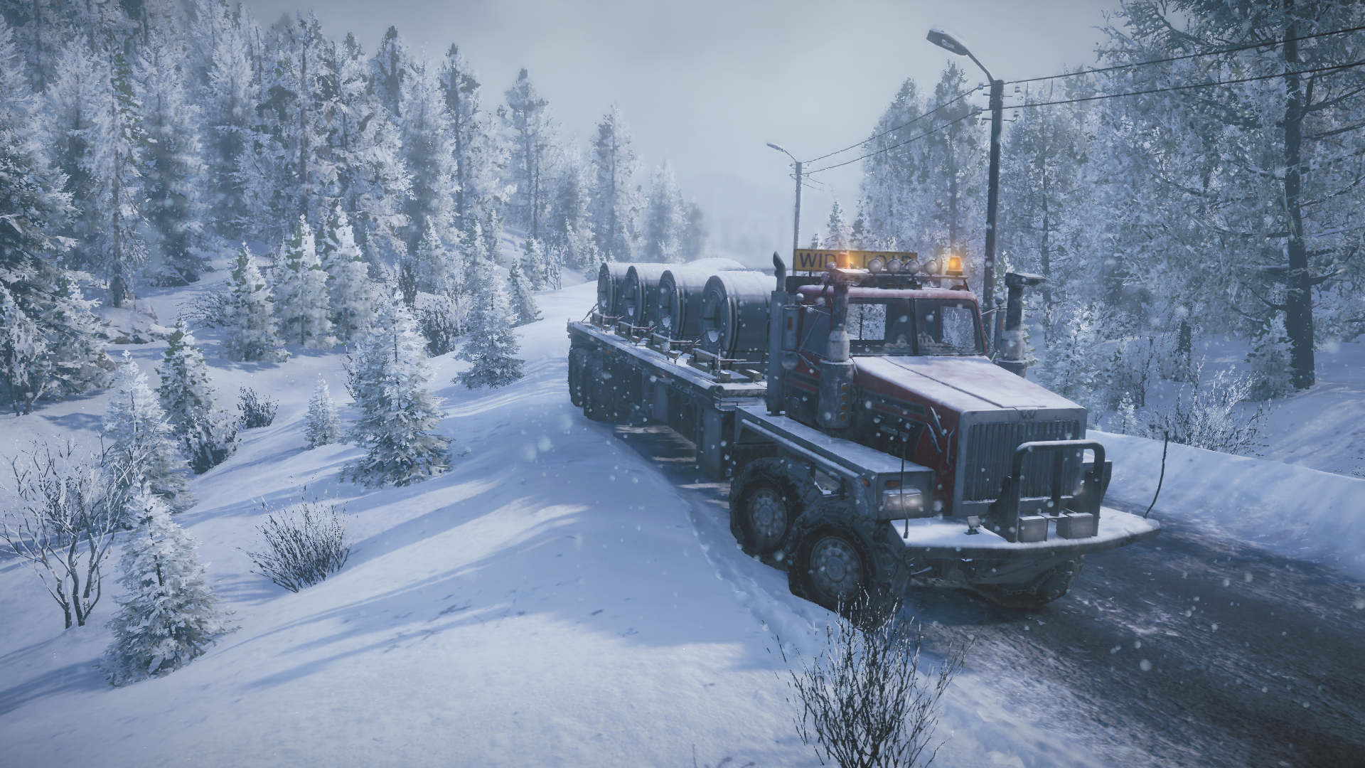 Snowrunner Amur Snow Truck Winter CGi Video Games Trees 1920x1080