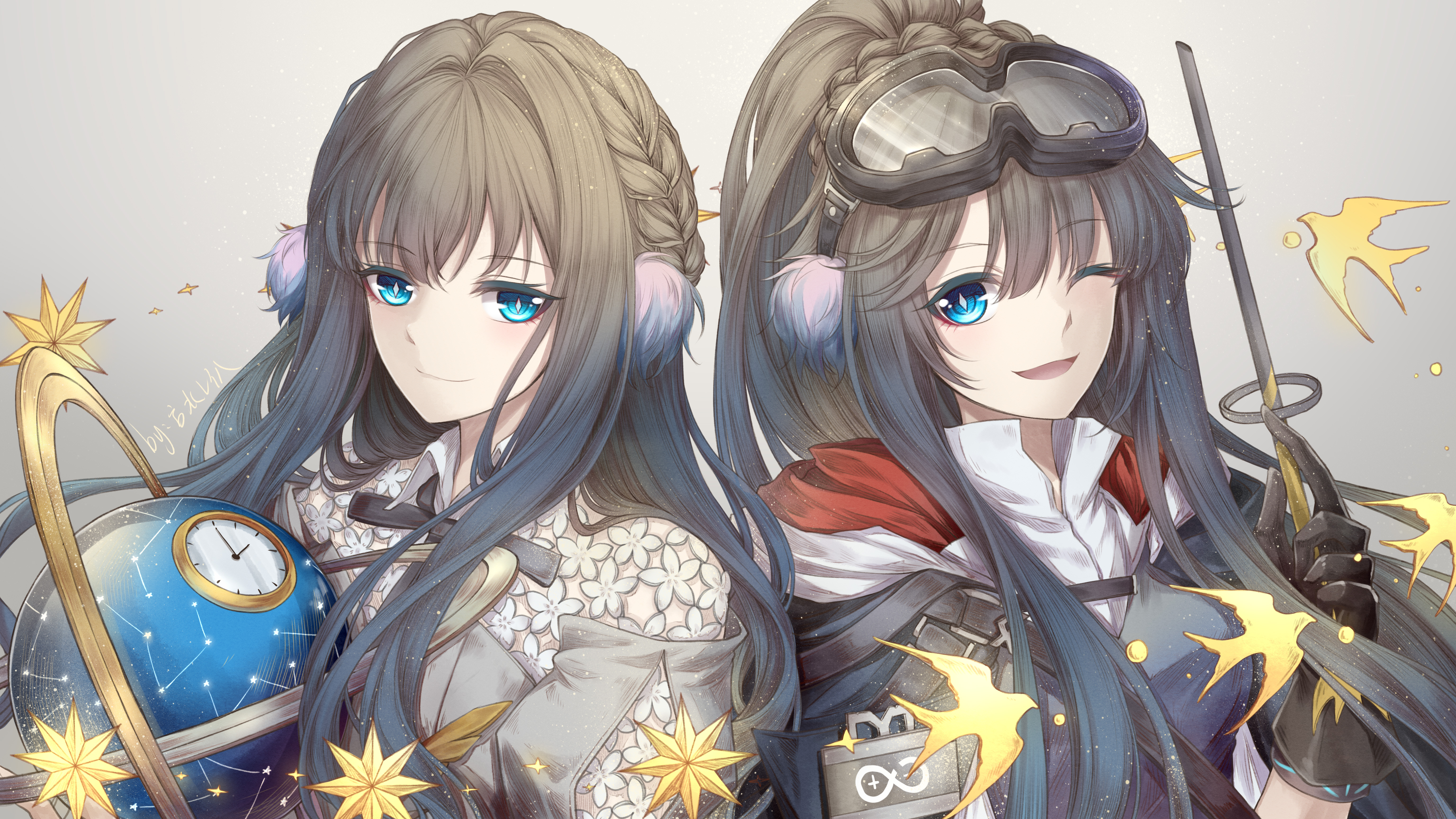 Anime Anime Girls Arknights Astesia Arknights Astgenne Arknights Long Hair Ponytail Blue Hair Twins  5500x3094