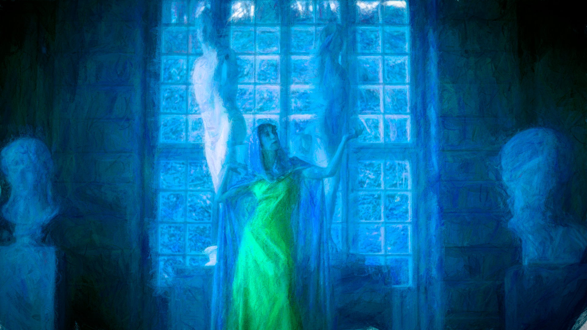 Karolina Ebrowska Oil Painting Museum Statue Classic Art Window Cloaks 1920x1080