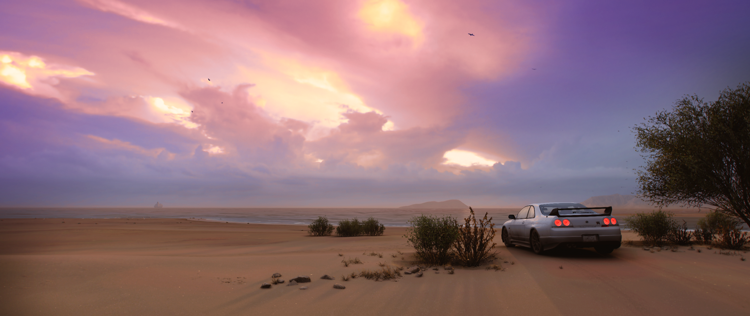 Forza Horizon 5 Nissan Skyline Nissan Skyline R32 Racing Landscape CGi Video Games Sky Clouds Tailli 2560x1080