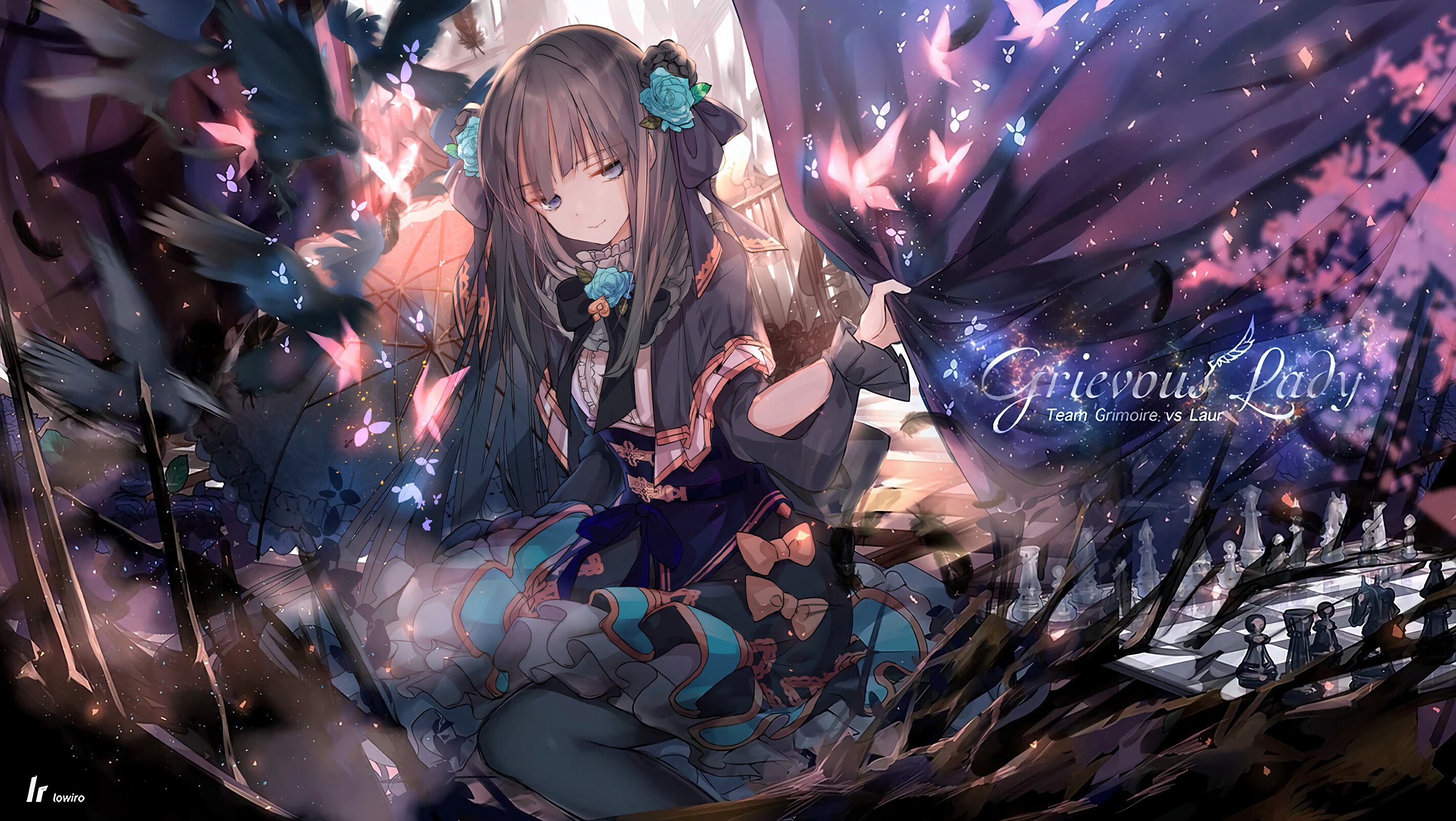 ARCAEA Lowiro Grievous Lady Opposition Anime Girls Smiling Looking At Viewer Chess Birds Flower In H 2842x1602