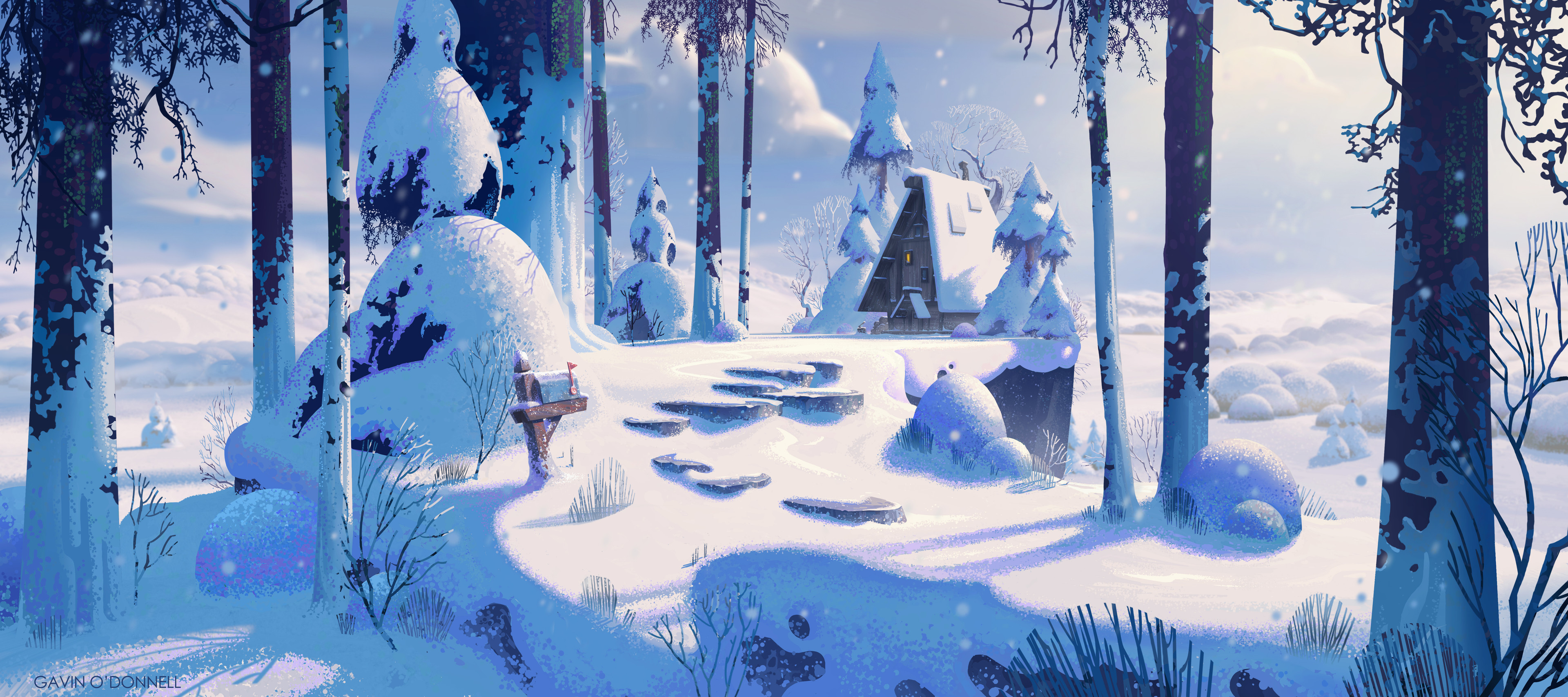 Gavin ODonnell ArtStation Winter Snow Trees 3840x1707