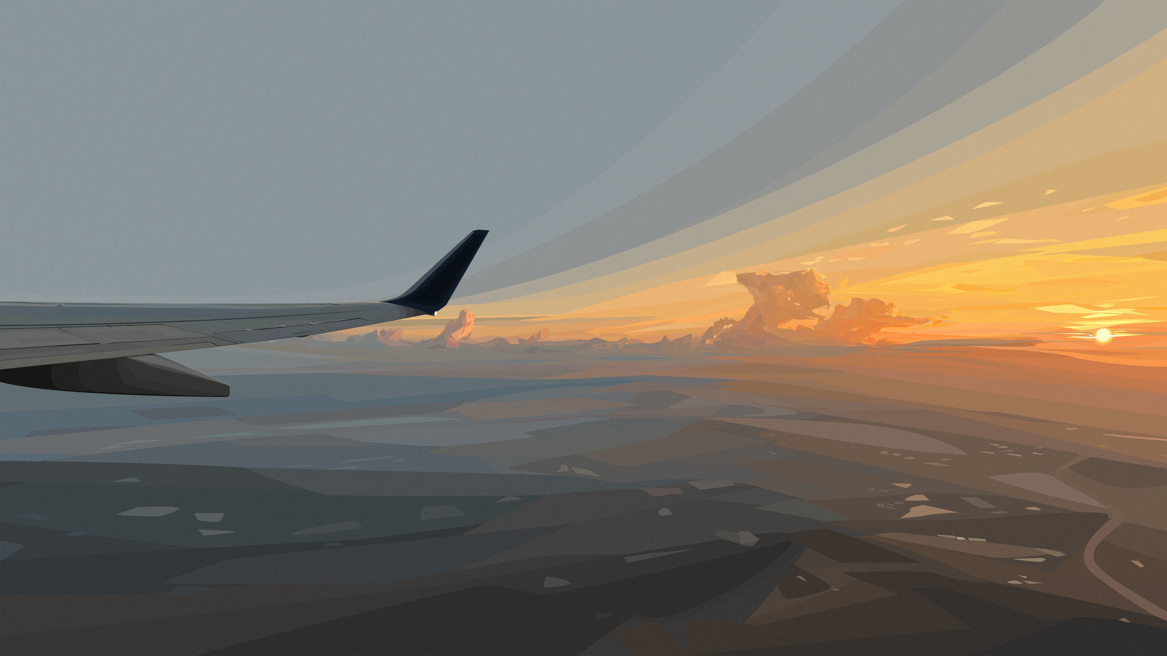 Dylan Wade Digital Art Artwork Illustration Airplane Clouds Sky Sun Airplane Wing Sunset Sunset Glow 4096x2304