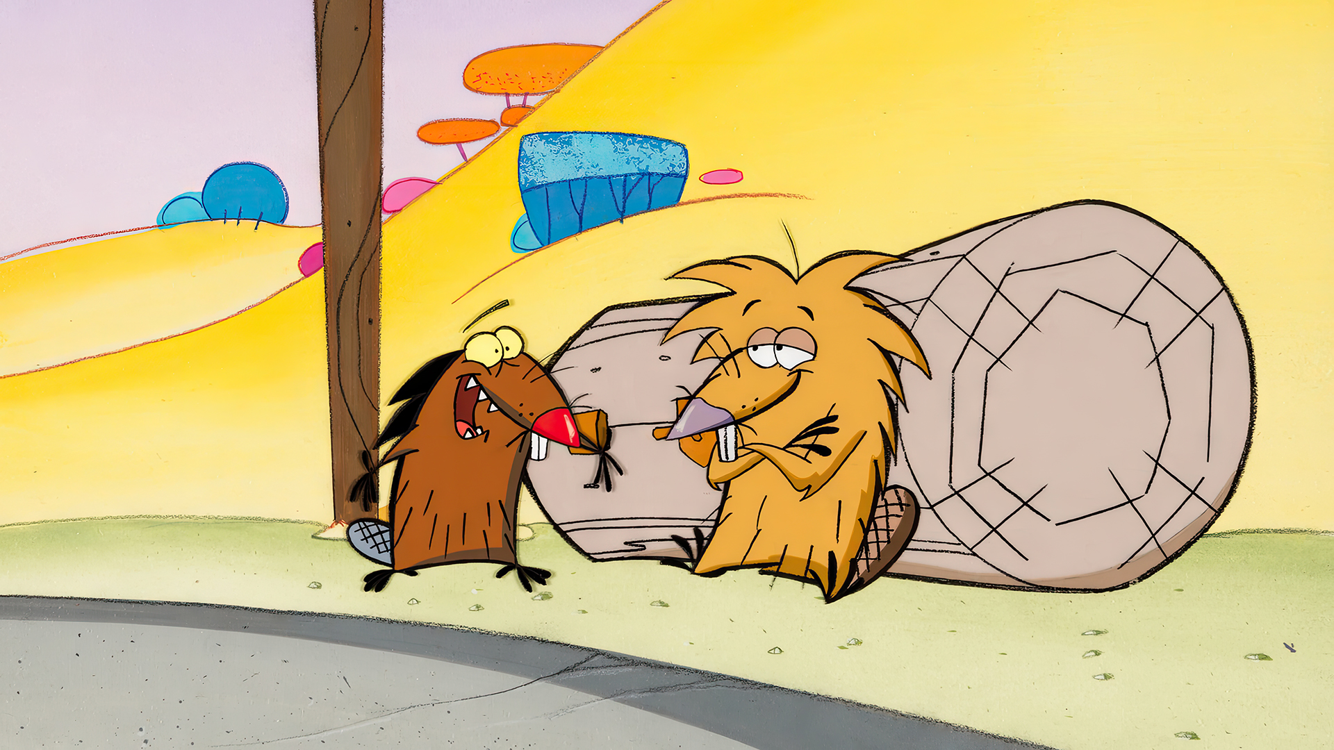 The Angry Beavers Animation Animated Series Cartoon Production Cel Nickelodeon Log Road 1920x1080