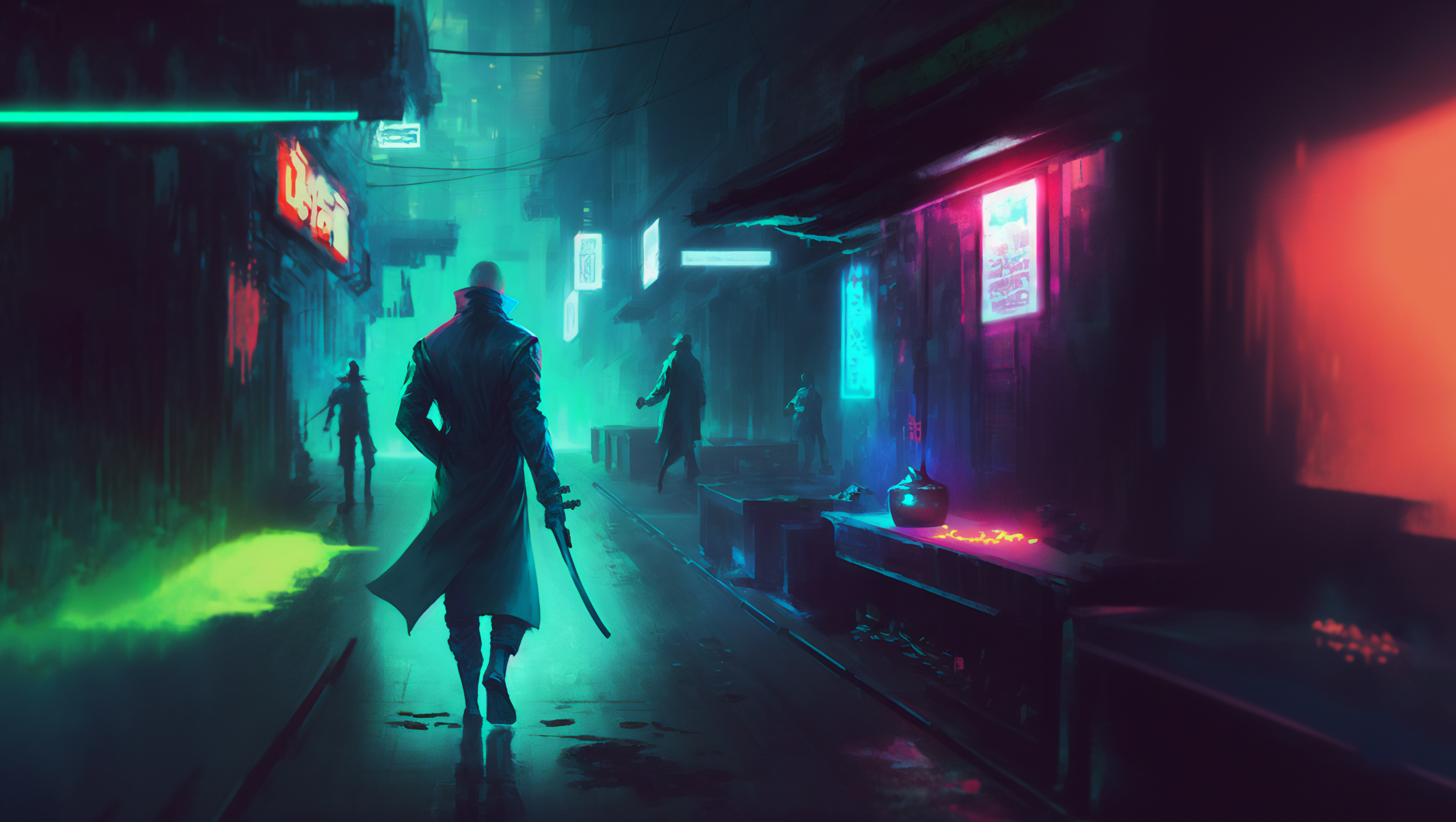 Ai Art Cyberpunk City Neon Street Assassins City Lights 3825x2160