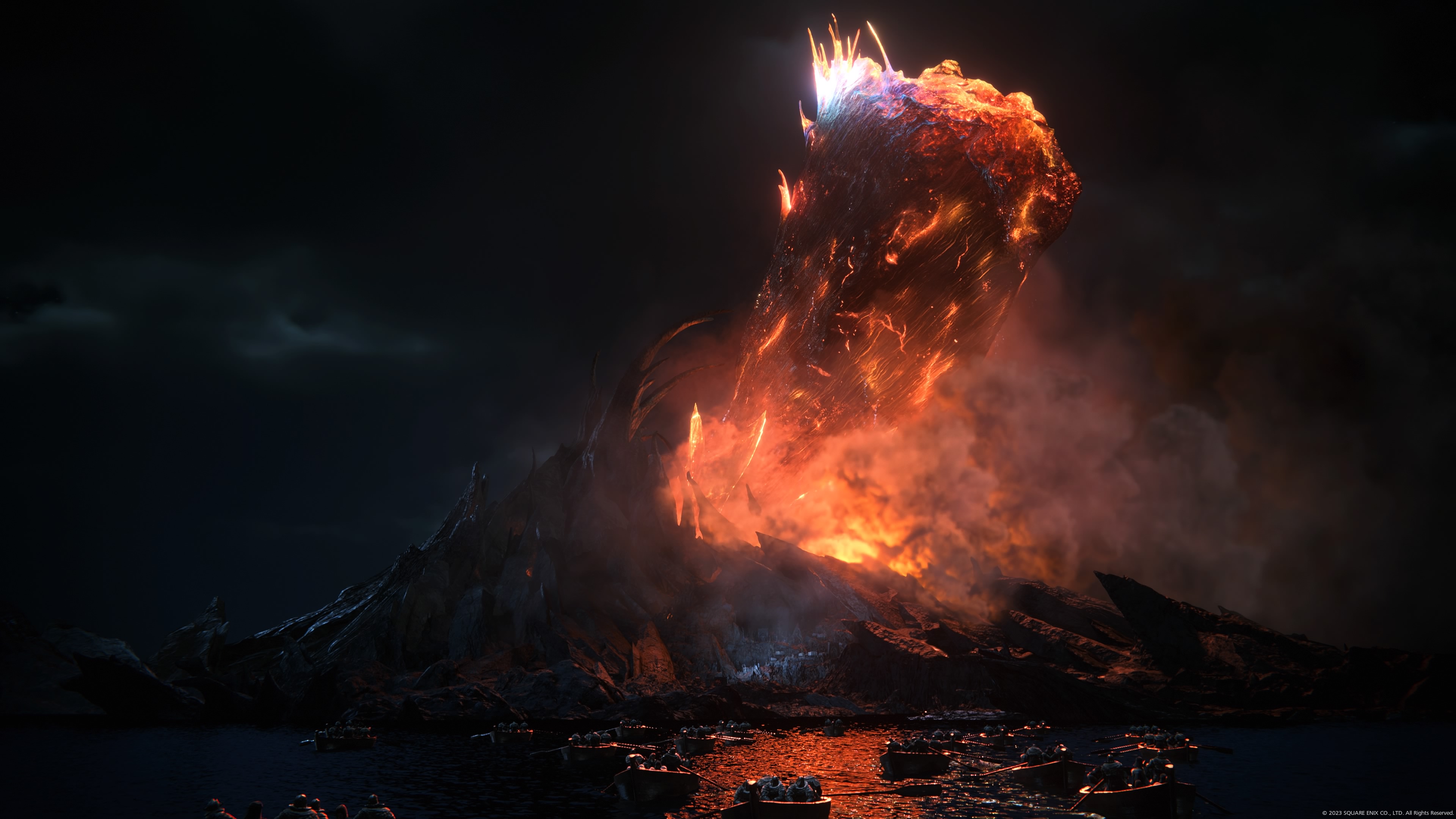 Final Fantasy XVi Video Games Final Fantasy Screen Shot Watermarked CGi Video Game Art Night Volcano 3840x2160