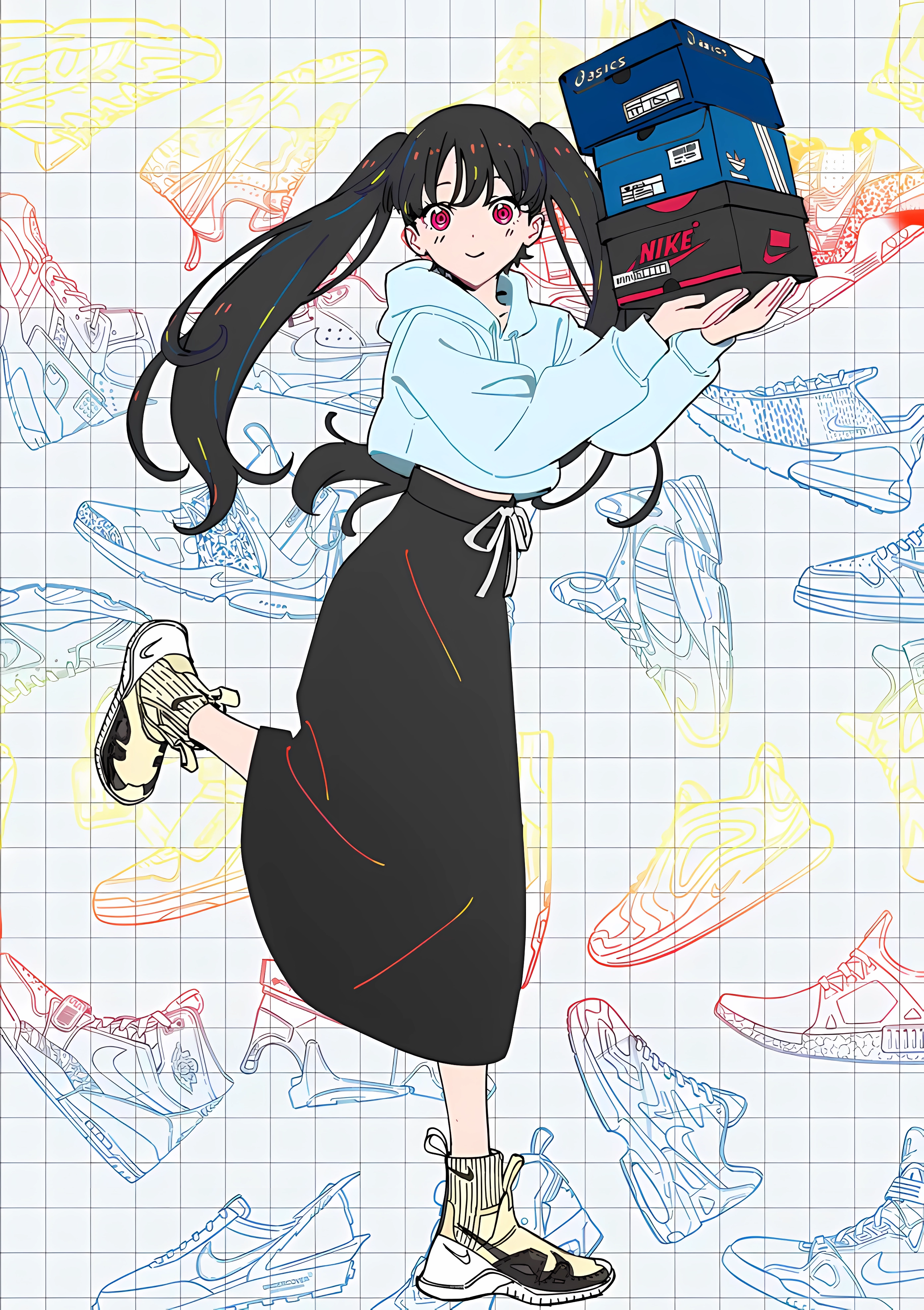 Tarou2 Anime Anime Girls Portrait Display Smiling Twintails Long Hair Looking At Viewer Shoes Minima 2788x3952