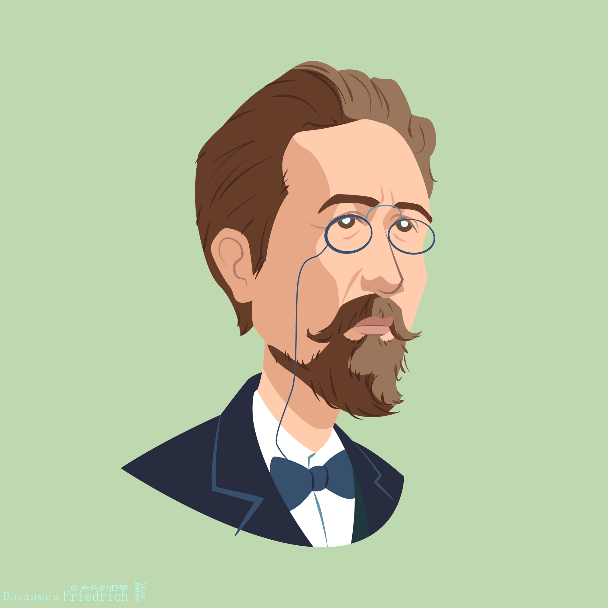 Flatdesign Writers Anton Chekov Minimalism Simple Background Green Background 2000x2000