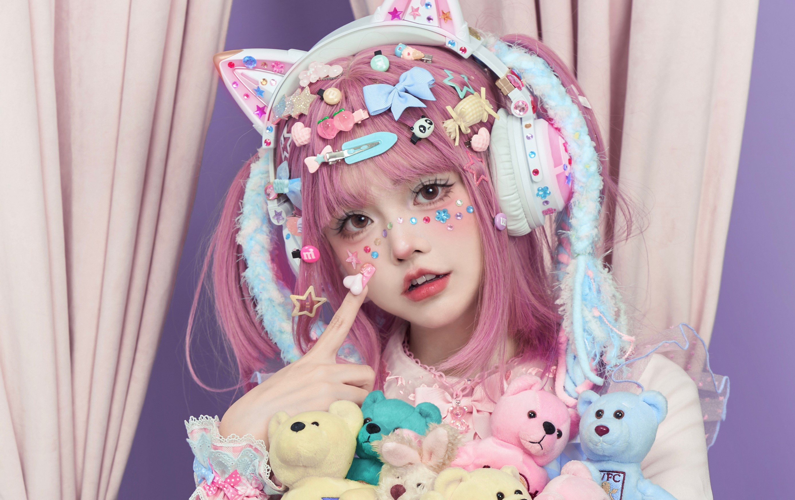 Lolita Fashion Asian Purple Background Pink Hair Hair Clip 2772x1742
