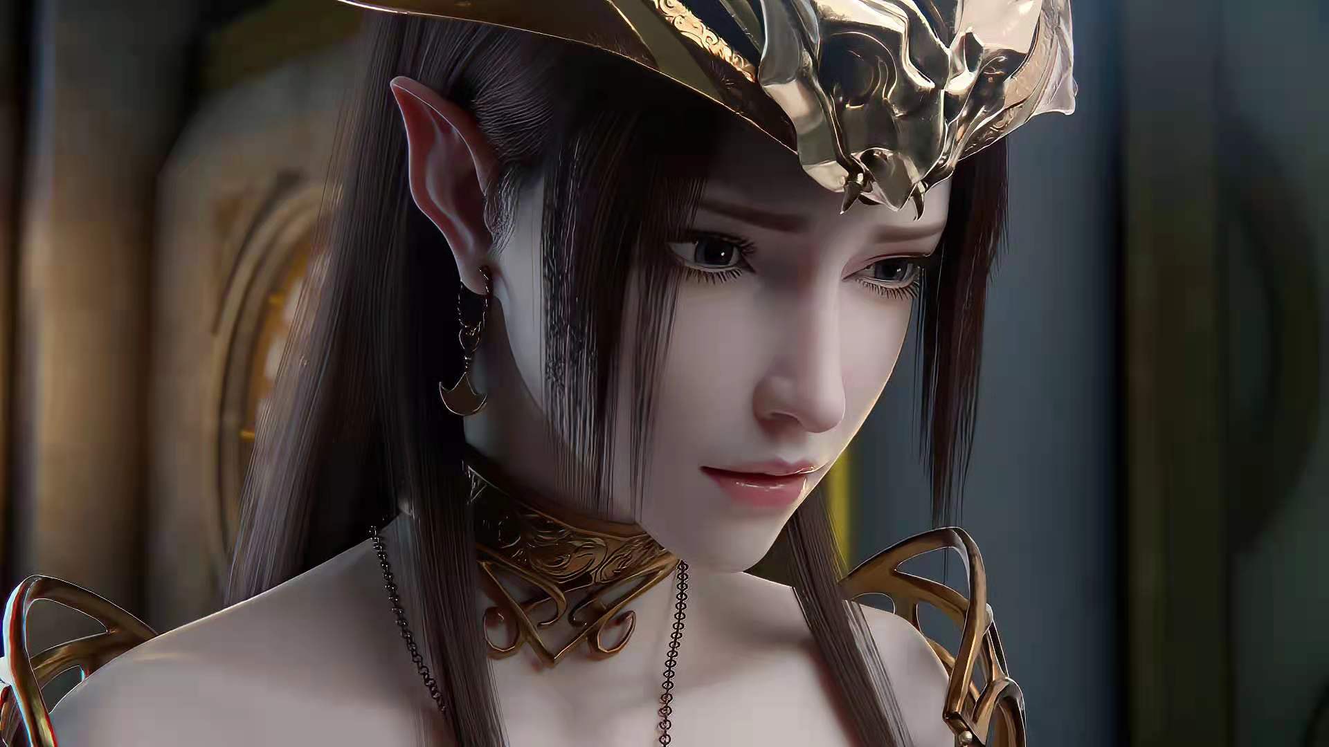 Medusa Queen Women Chinese Anime CGi Earring Long Hair 1920x1080