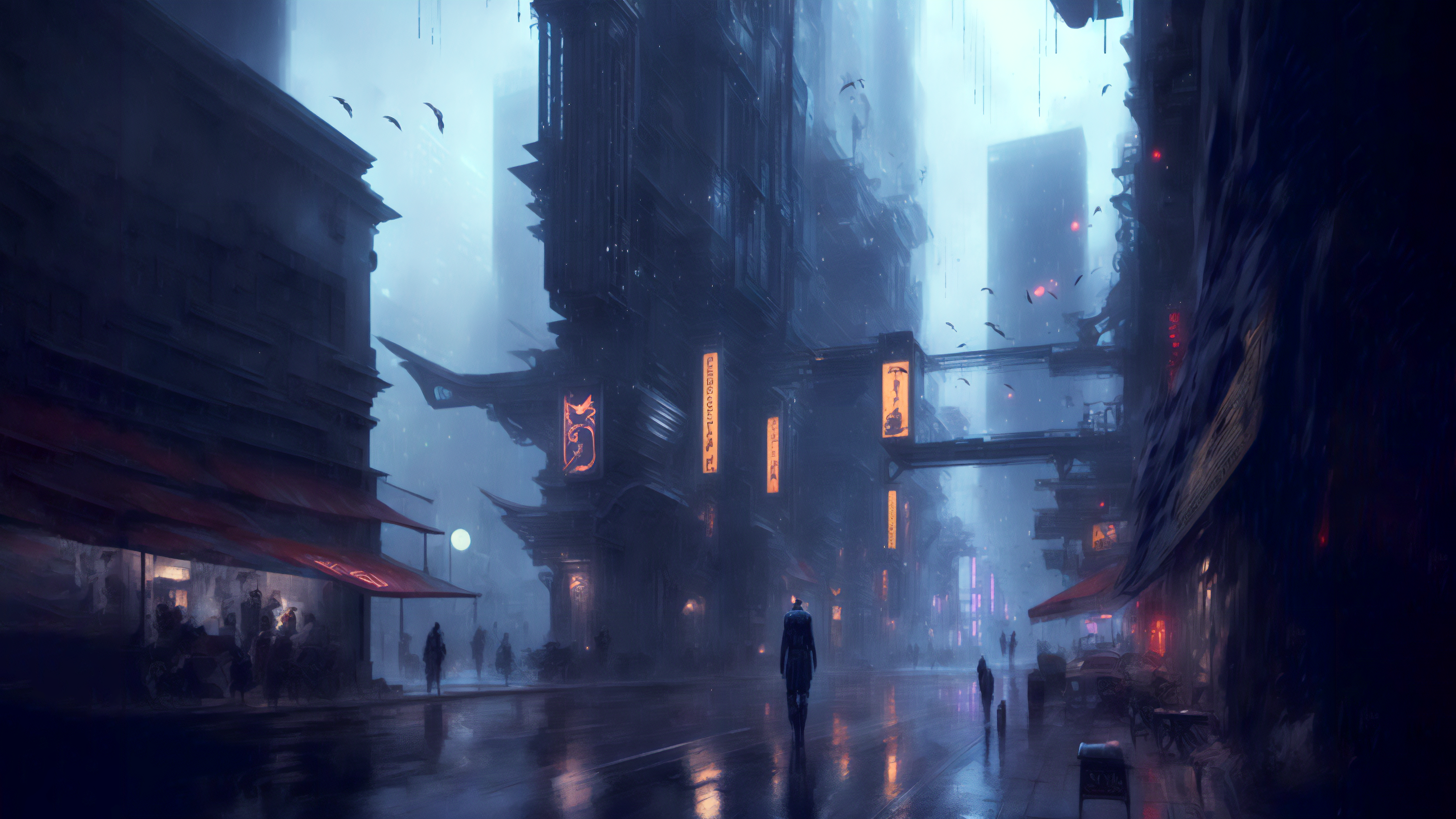 Science Fiction Ai Art Illustration Cyberpunk City Night Street 3640x2048