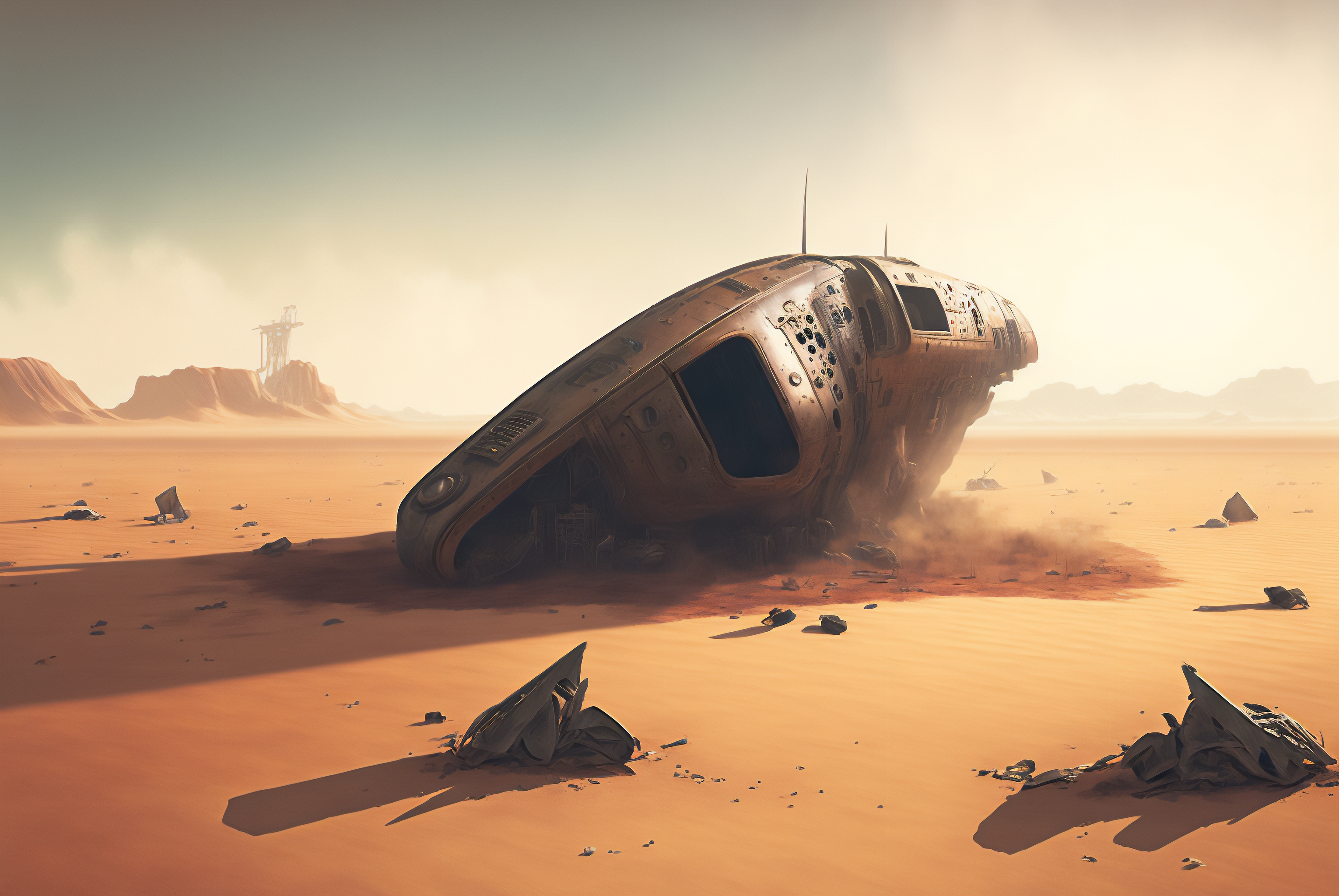 Ai Art Concept Art Illustration Desert Wreck Spaceship 3060x2048