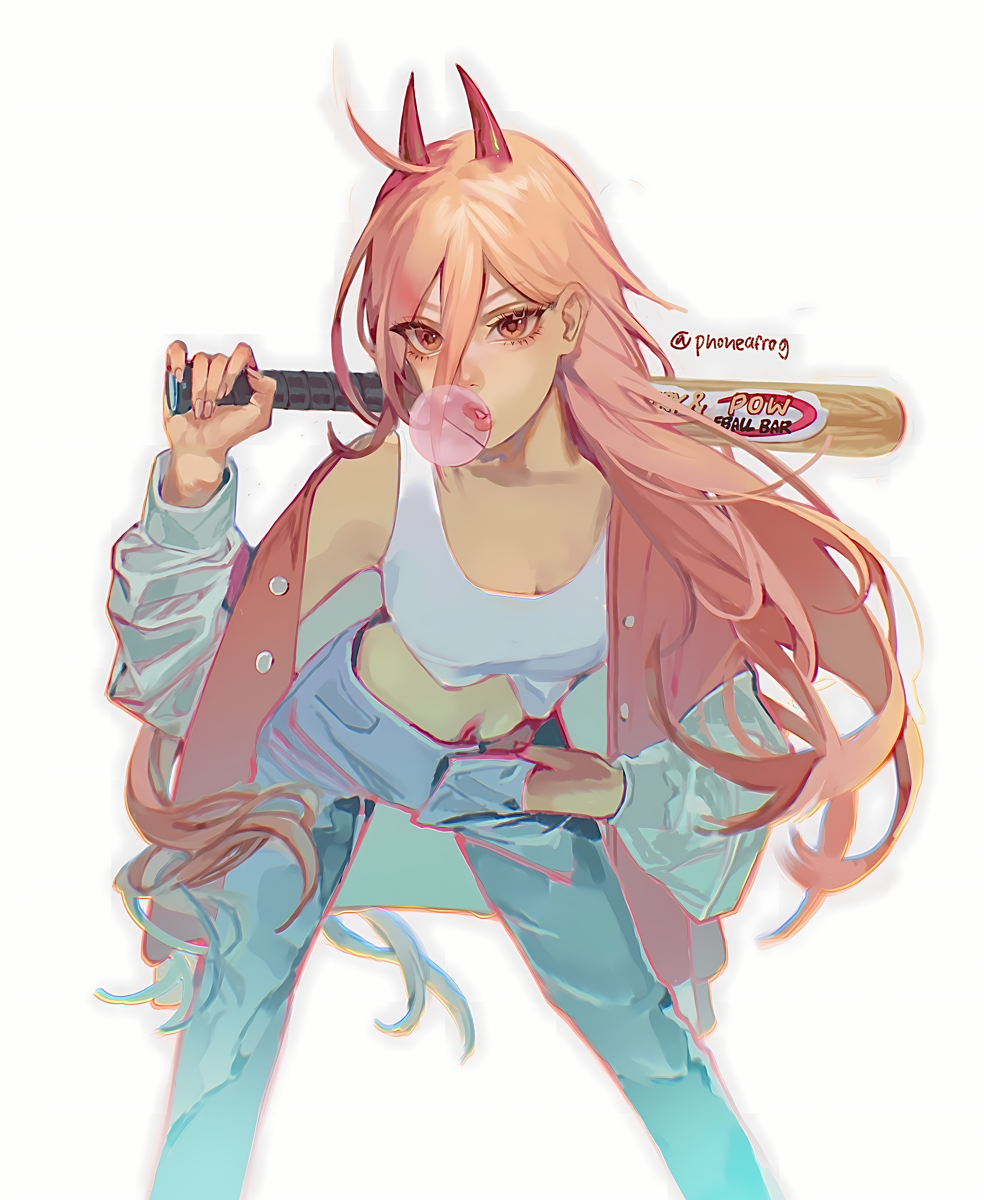 Power Chainsaw Man Chainsaw Man Anime Anime Girls Blonde Horns Baseball Bat White Background Bubbleg 3360x4096
