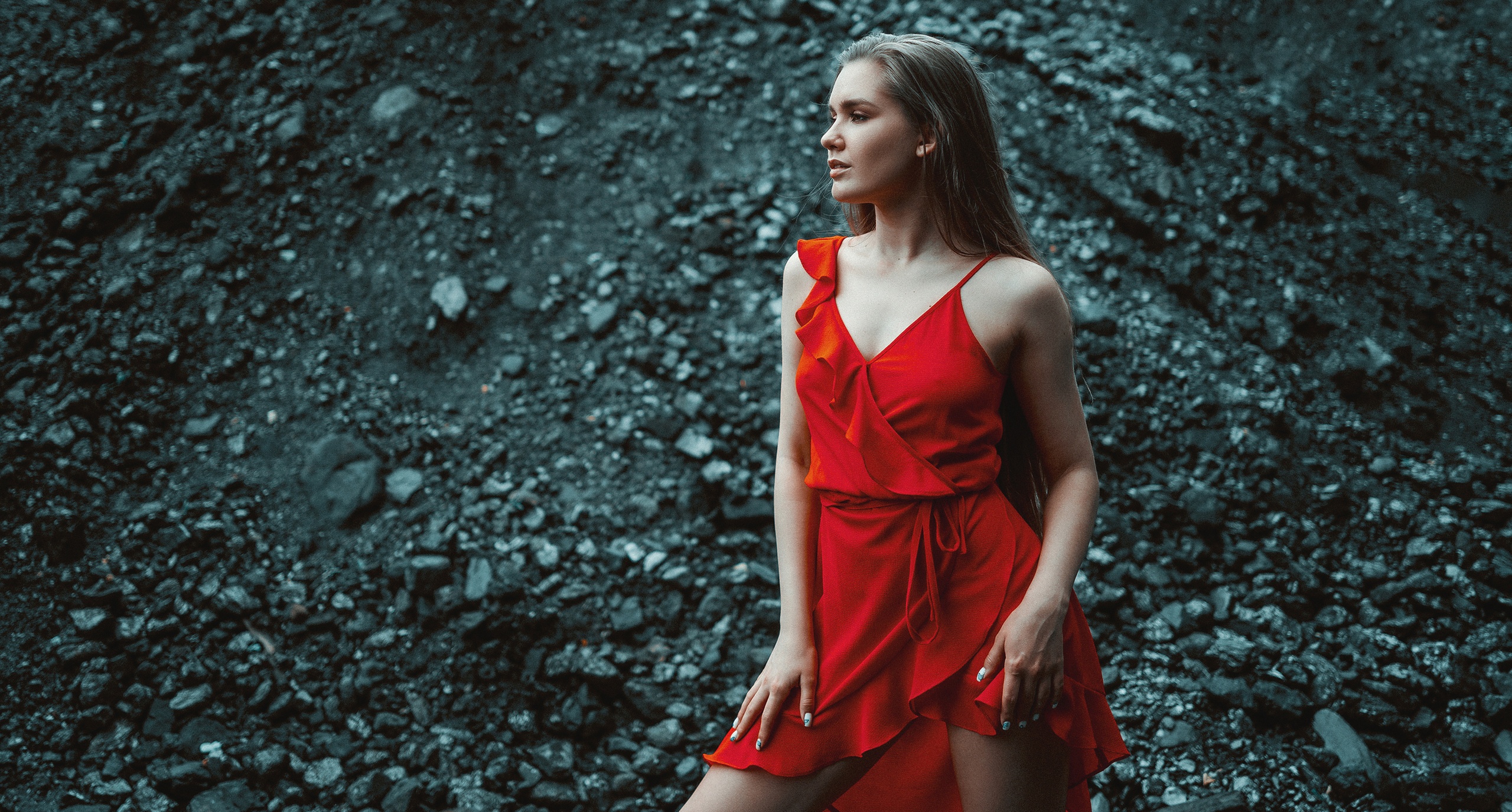 Vladimir Stefanovich Women Model Dress Red Dress Red Clothing Women Outdoors 2560x1375
