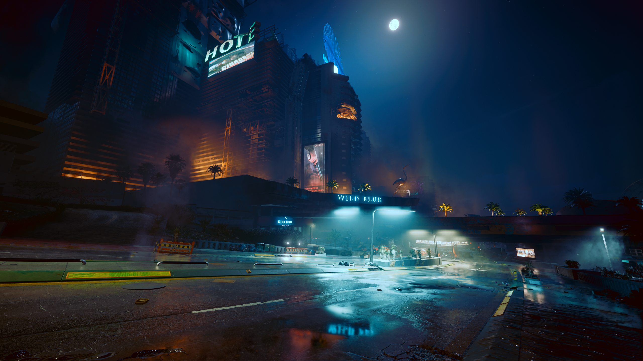 Screen Shot Cyberpunk 2077 CD Projekt RED Video Games CGi Building Night Moon 2560x1440