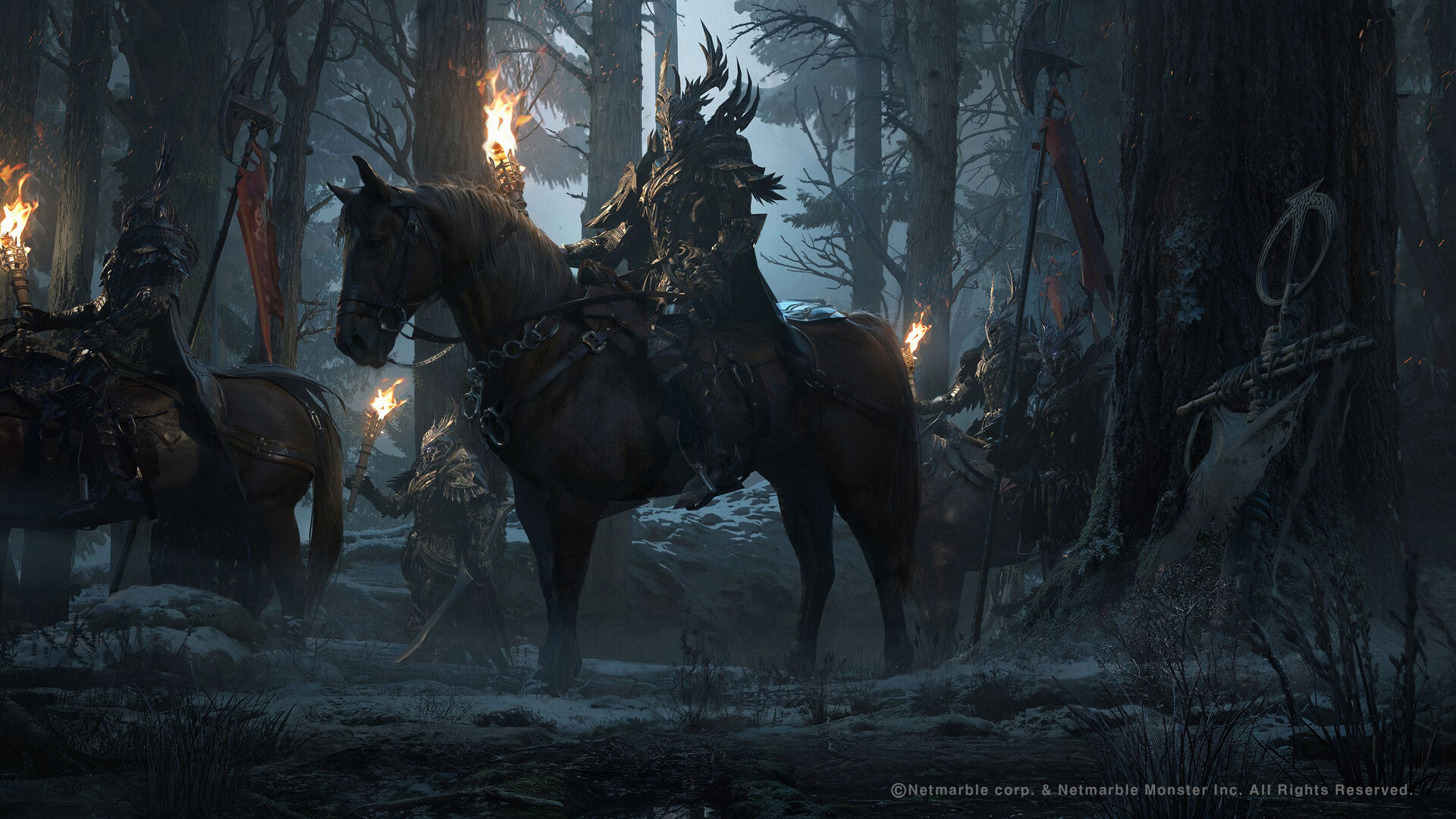 Daejeon Jang Drawing Warrior Armor Horse Torches Forest 1920x1080