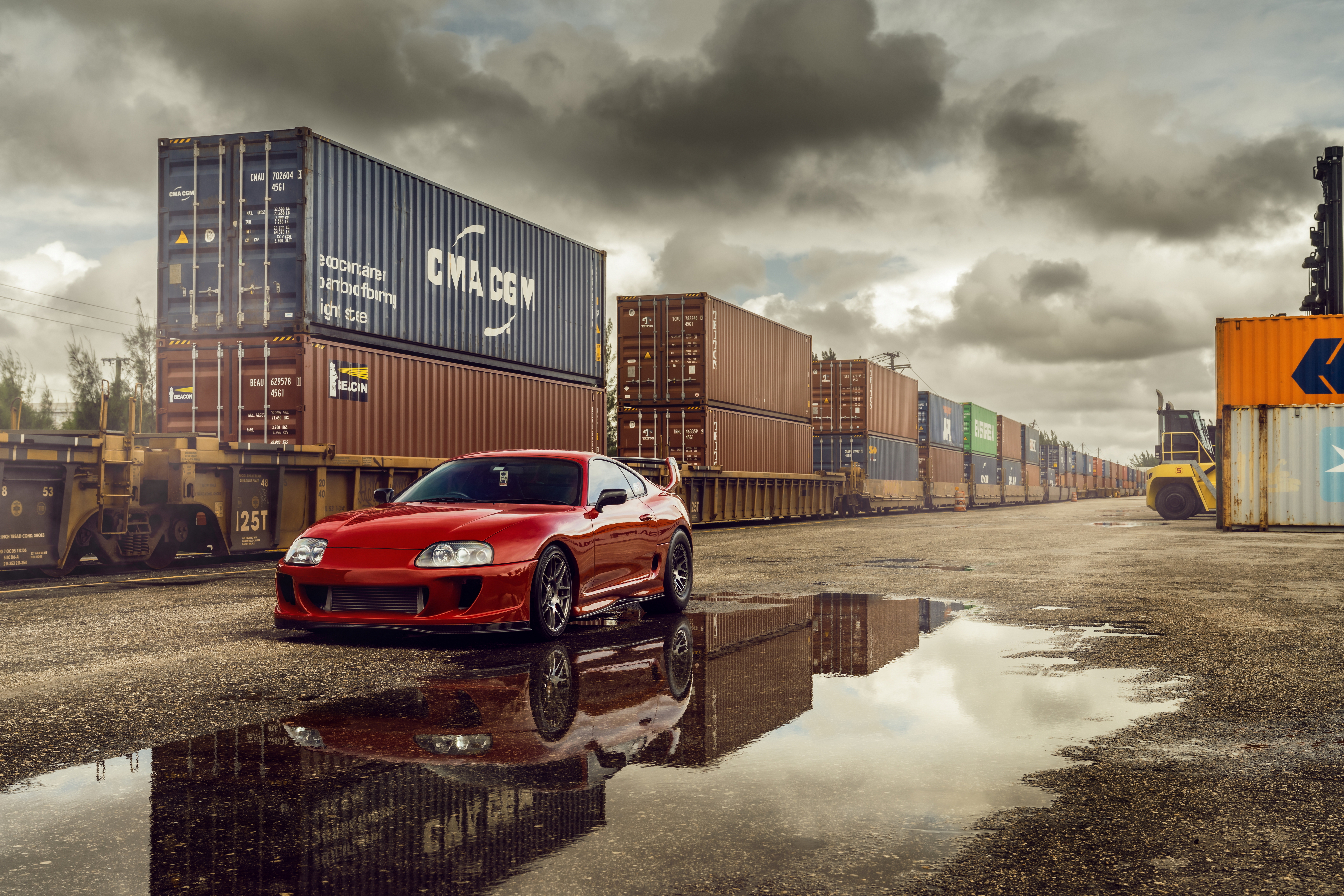 Car Toyota Toyota Supra Water Reflection Clouds 6450x4302
