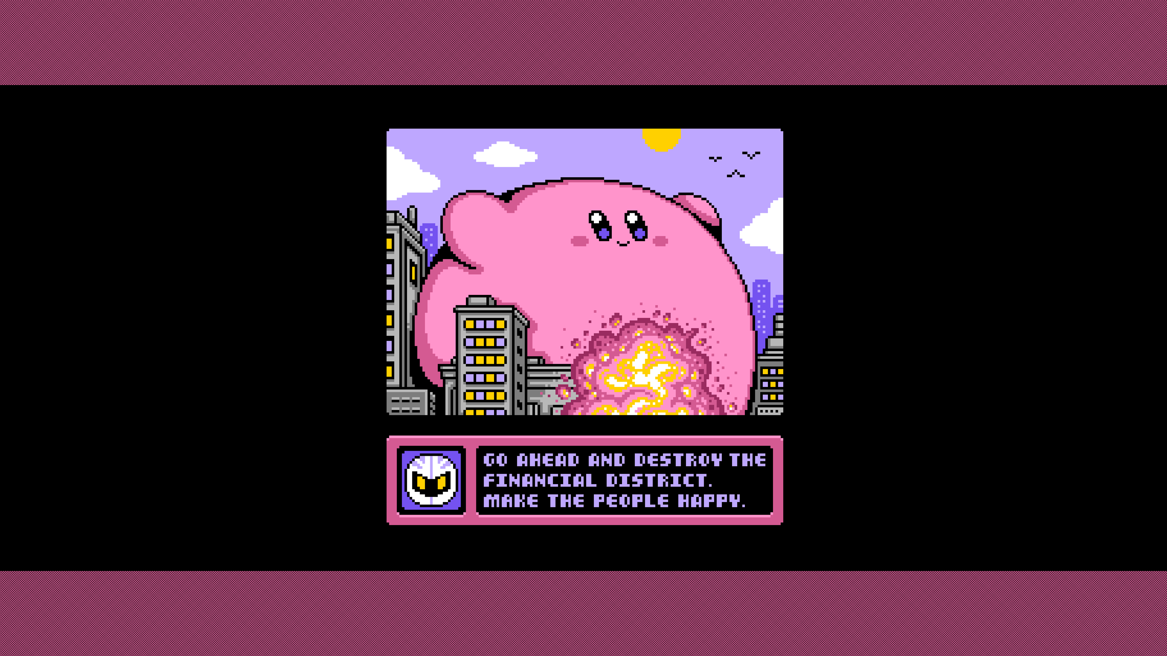Kirby Meta Knight Godzilla Video Games Crossover Video Games Crossover Retro Games Pink Simple Backg 3840x2160