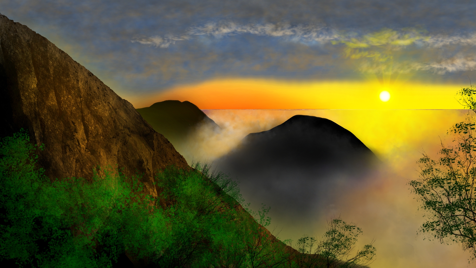 Digital Painting Digital Art Nature Landscape Clouds Sunset Artwork 1920x1080
