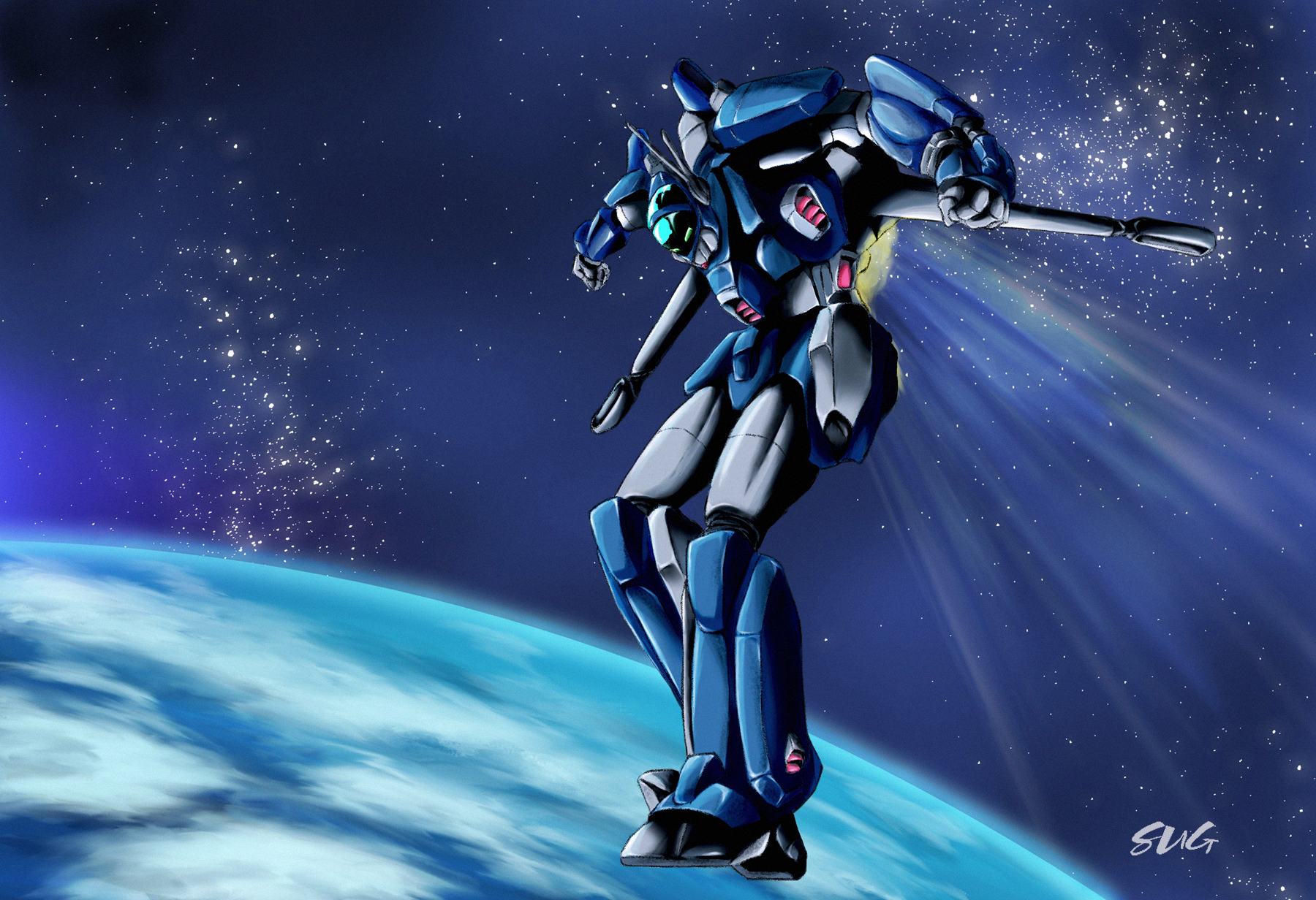 Anime Mechs Layzner Blue Meteor SPT Layzner Super Robot Taisen Artwork Digital Art Fan Art 1800x1232