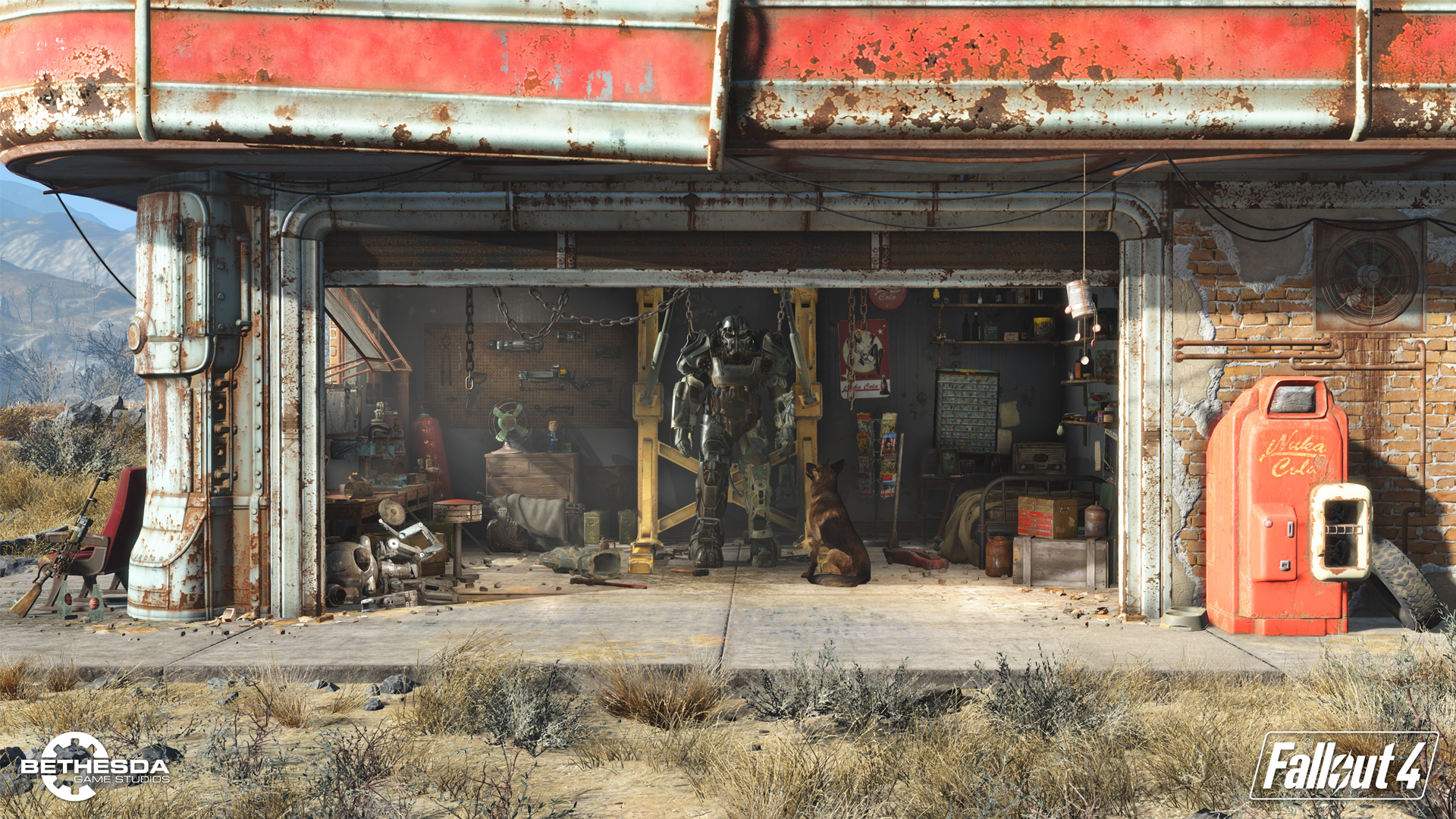 Fallout 4 Garage Power Armor Video Games Concept Art Artwork 1920x1080