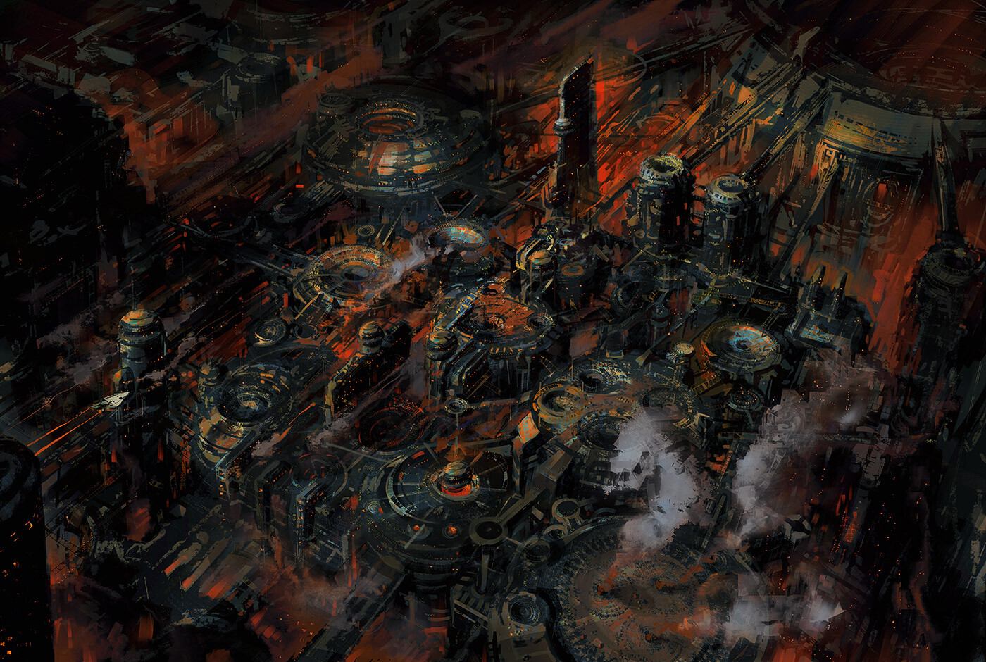 City Science Fiction Dark Black Industrial Red Fantasy Art 1400x940