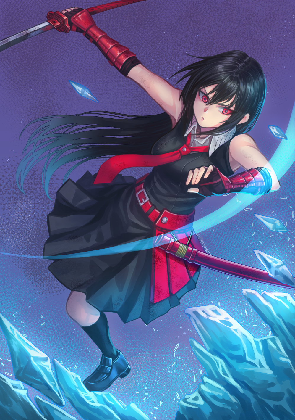 Anime Anime Girls Akame Akame Ga Kill Red Eyes Black Hair Sword Katana Ice 998x1419