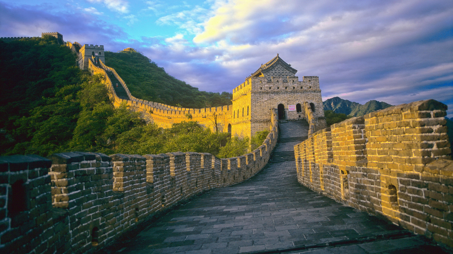 Nature Landscape Great Wall Of China China Wall Bricks Tower Film Grain Photography Clouds Mountains 1920x1080