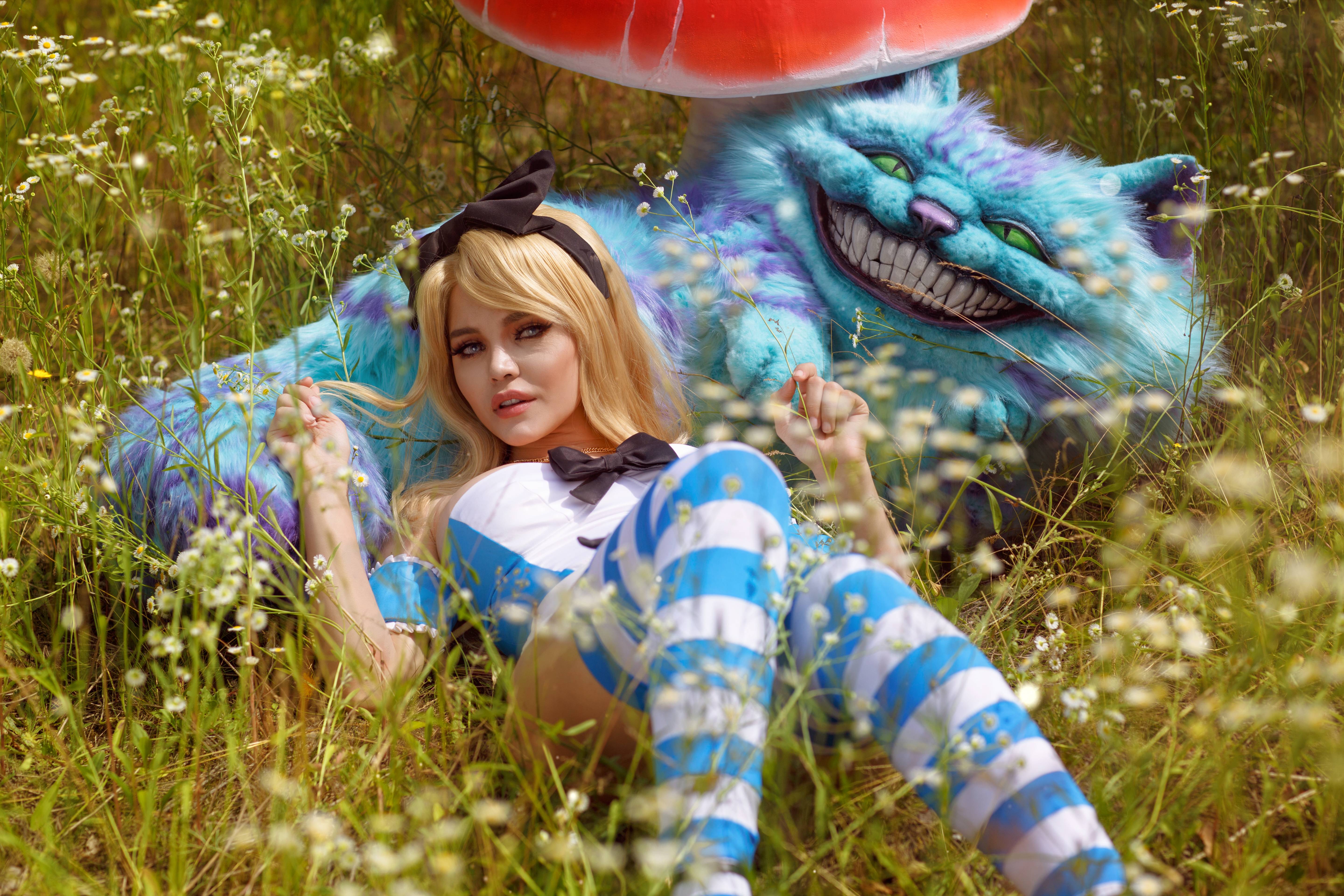 Women Model Blonde Fictional Fictional Character Alice In Wonderland Women Outdoors Looking At Viewe 5760x3840