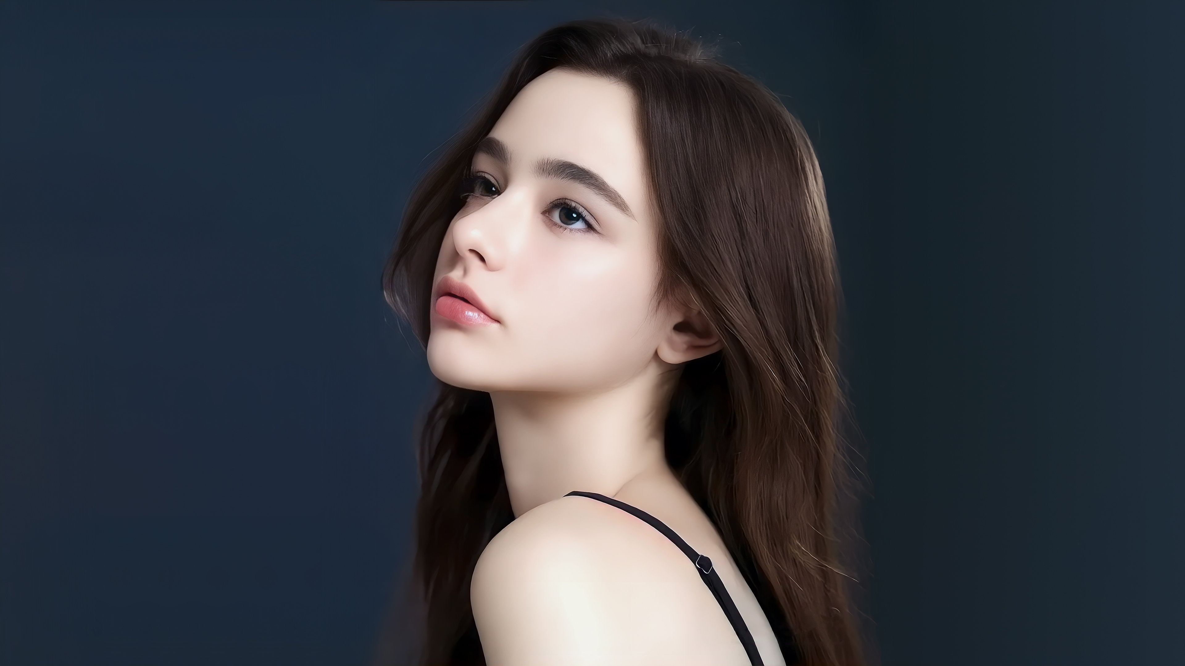Dasha Taran Photoshopped Lips Face Women Russian Model Portrait Model Red Lipstick Simple Background 3840x2160
