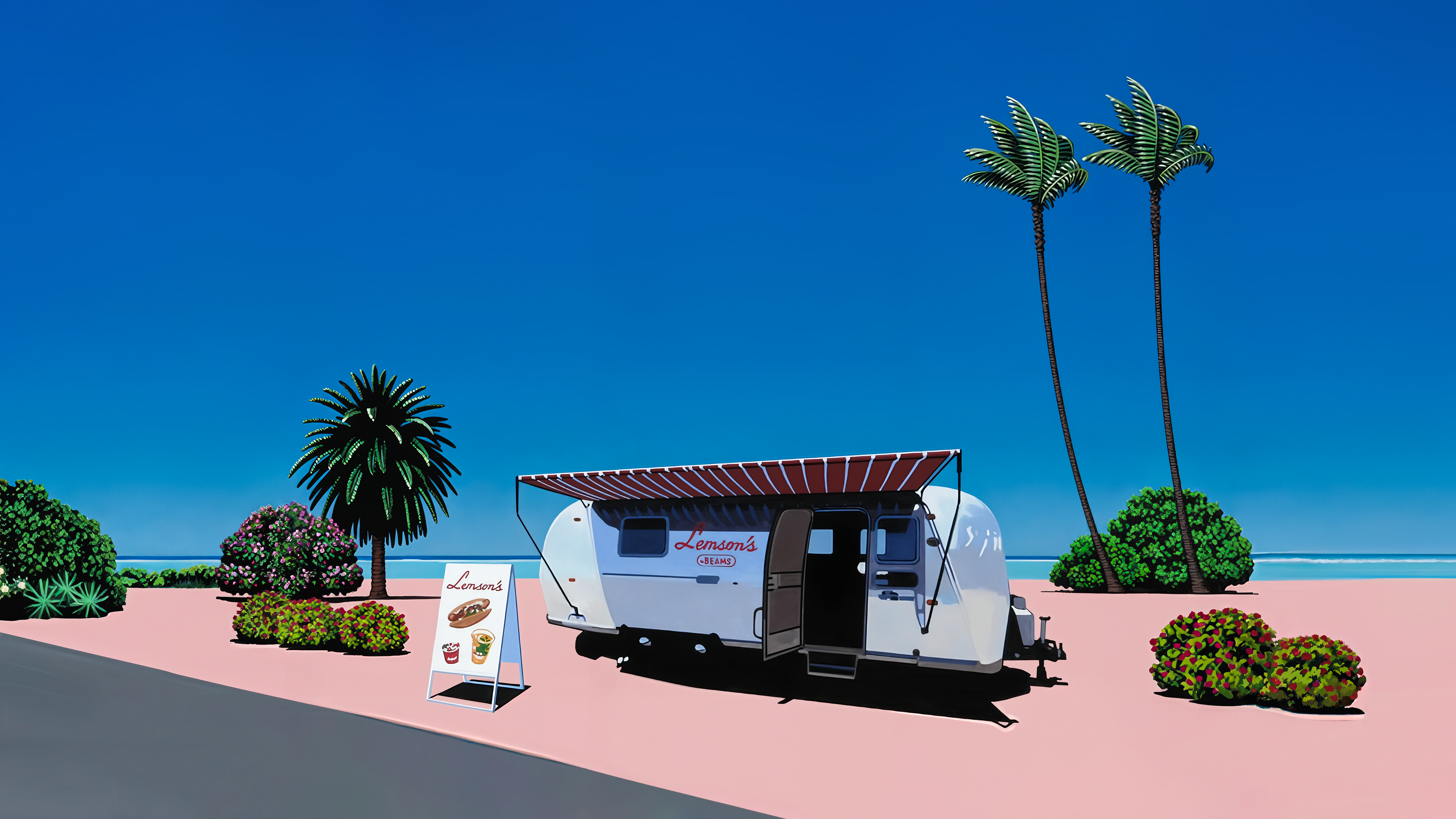 Lemsons Beams Palm Trees Beach Bushes Sky Minimalism Hiroshi Nagai Simple Background 3840x2160