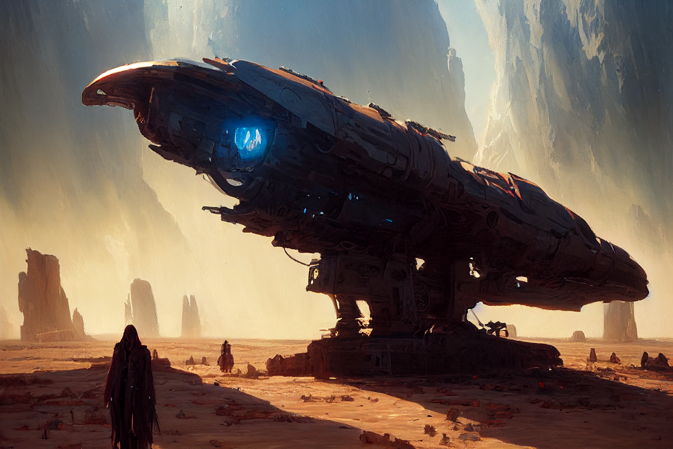 Monument Valley Spaceship Science Fiction Fantasy Art Futuristic 2304x1536
