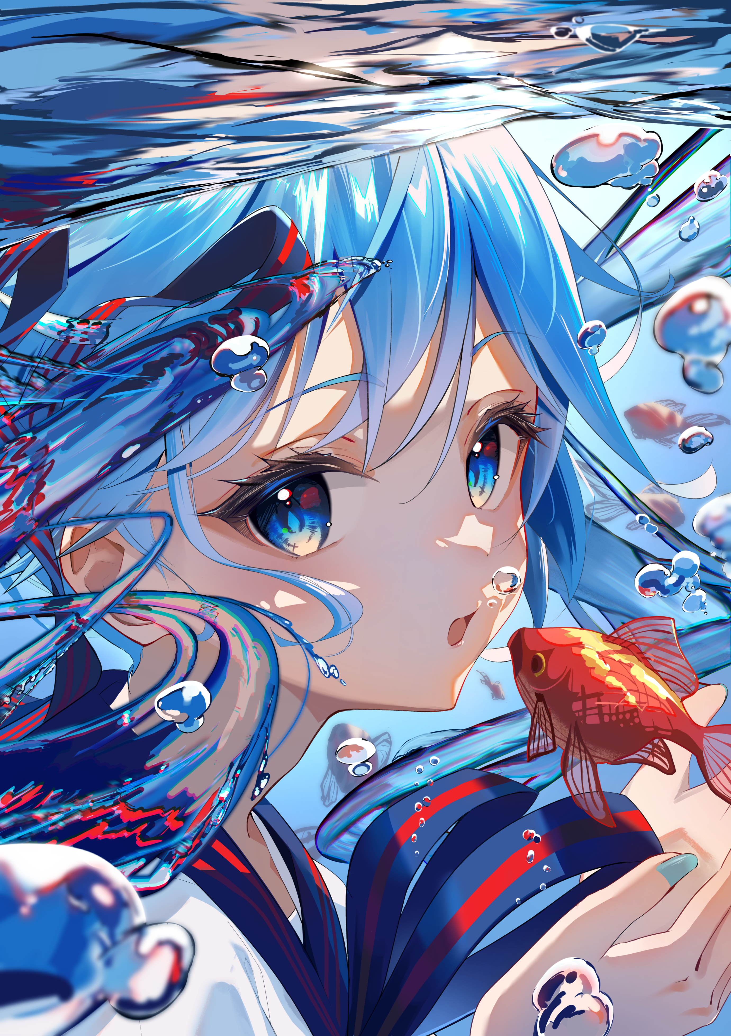 Vocaloid Hatsune Miku Anime Girls Portrait Display Looking At Viewer Bubbles Long Hair Light Blue Ha 2762x3912