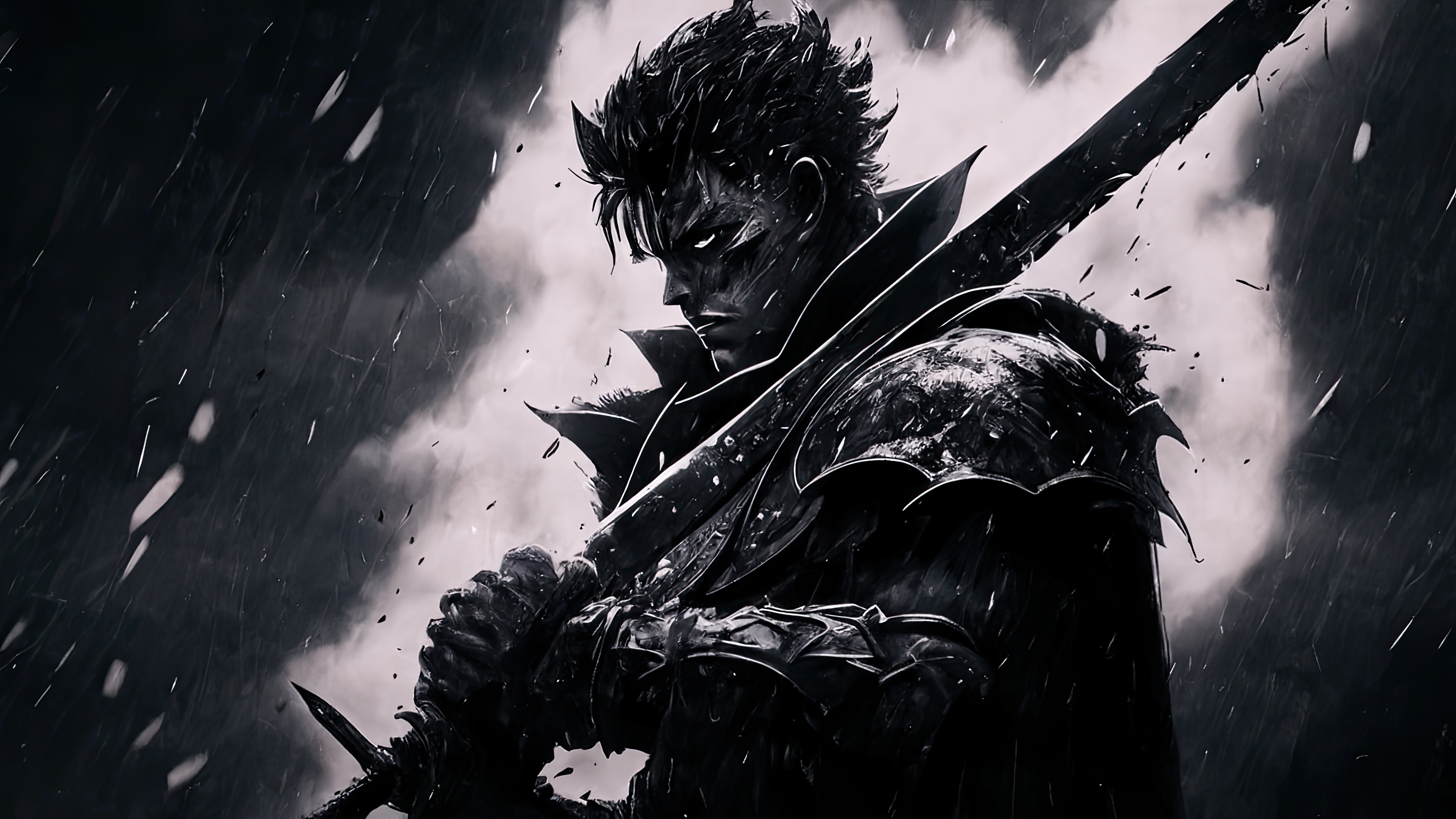 Guts Berserk Berserk Armor Anime Men Rain Looking At Viewer Armor Sword 8192x4608