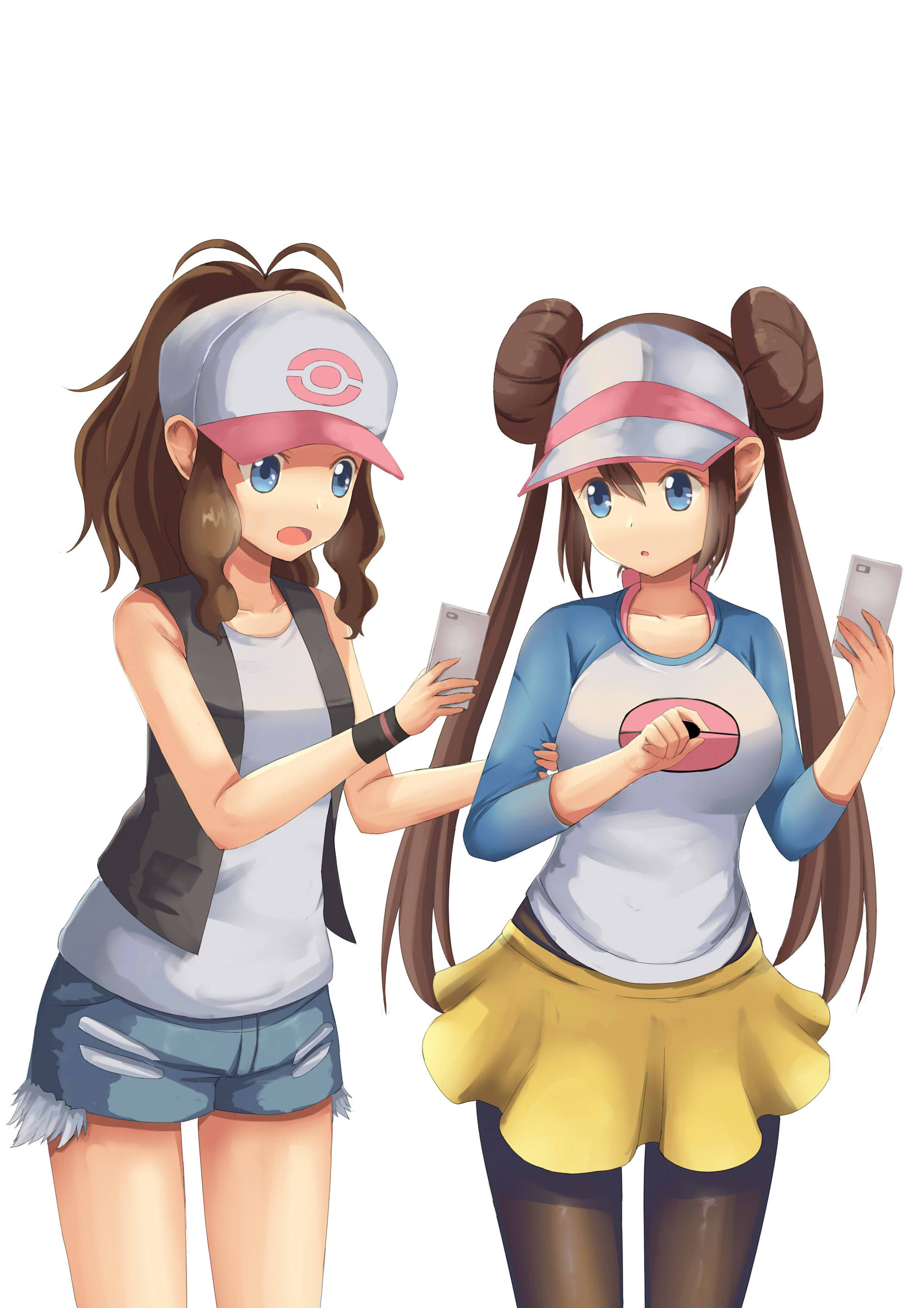 Anime Anime Girls Pokemon Rosa Pokemon Hilda Pokemon Long Hair Twintails Ponytail Brunette Two Women 1695x2398