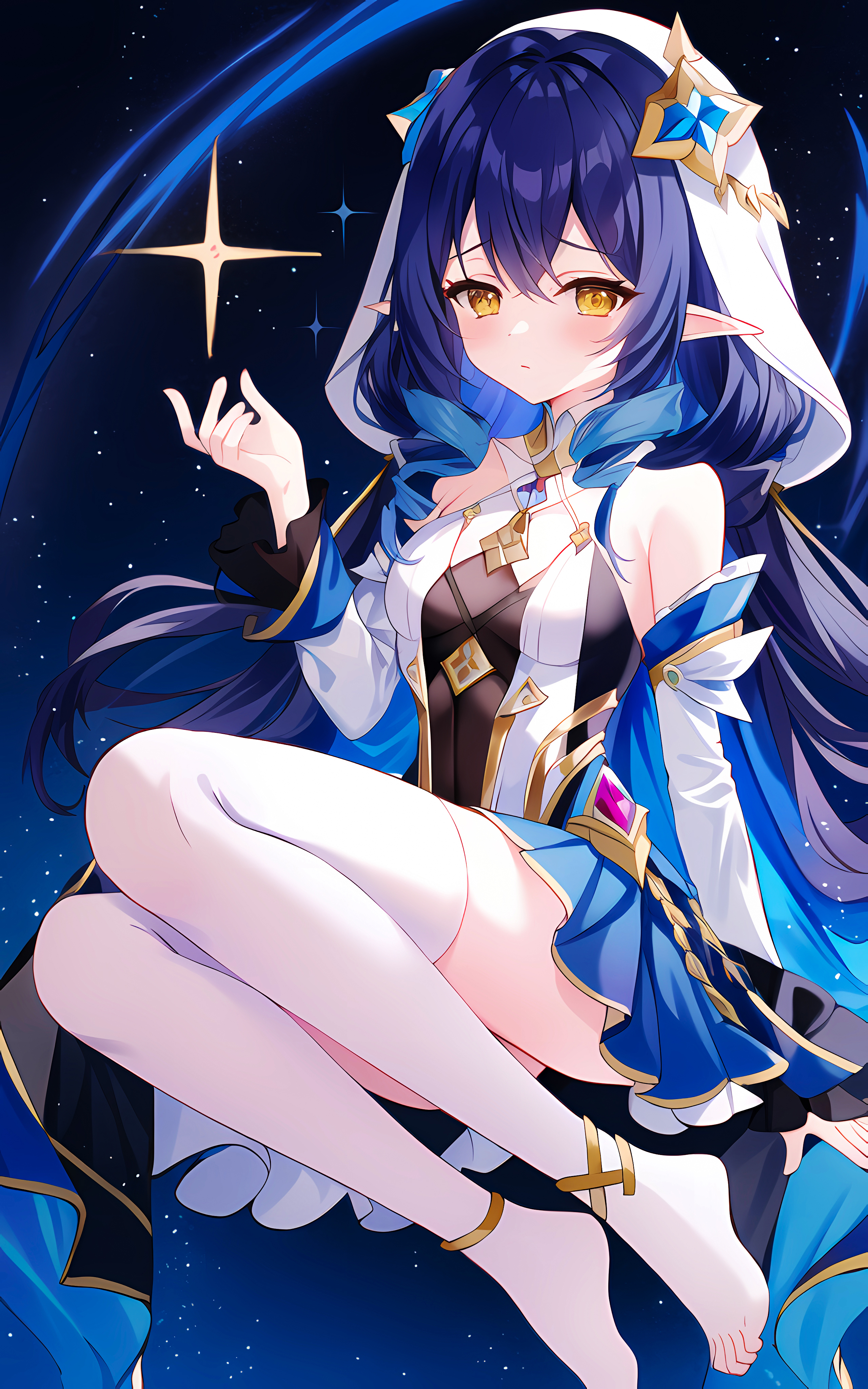 Anime Girls Genshin Impact Layla Genshin Impact Vertical Gradient Hair Blue Hair Pointy Ears Yellow  2560x4096