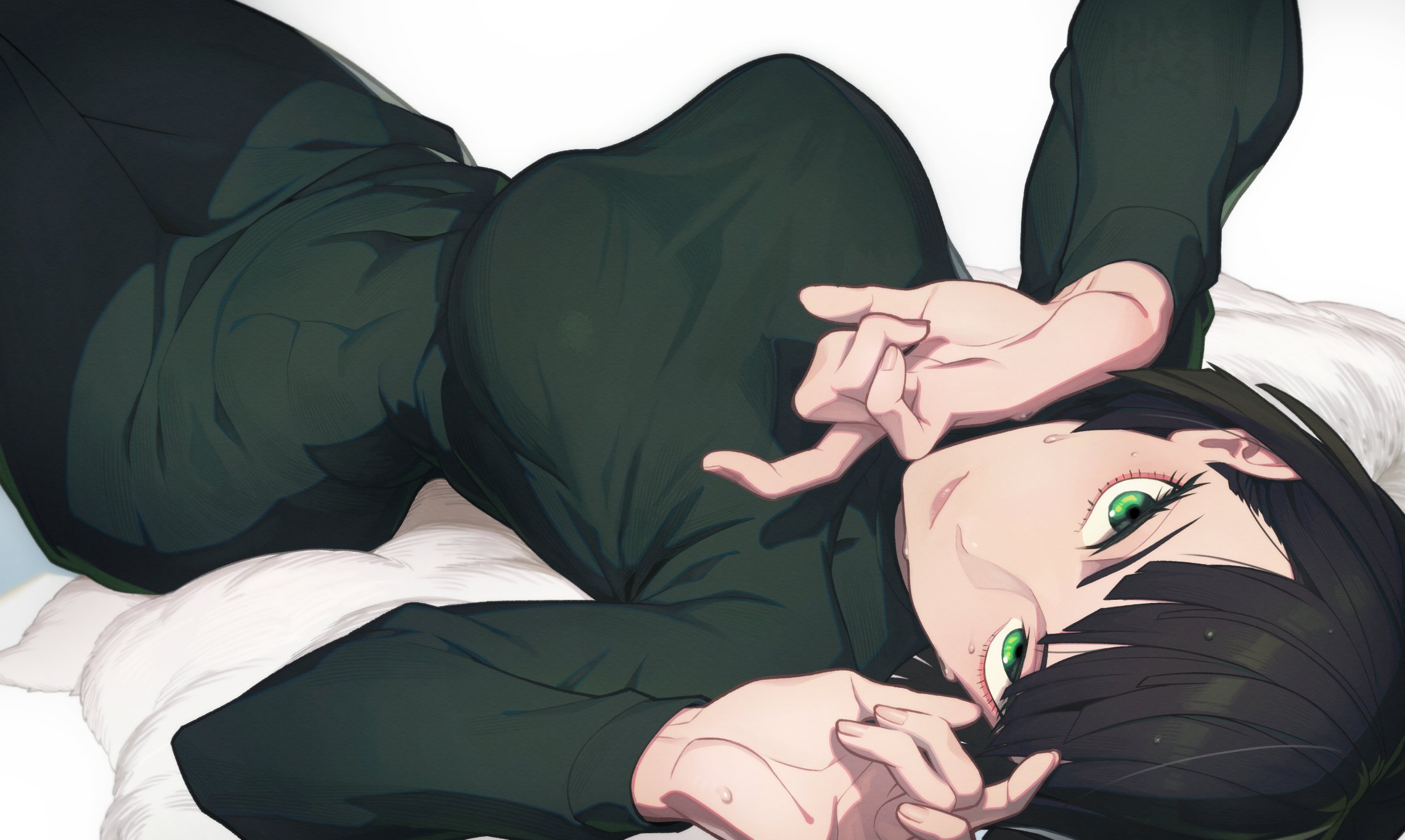Fubuki One Punch Man Lying On Back Looking At Viewer Green Eyes Anime Girls Short Hair 2280x1364