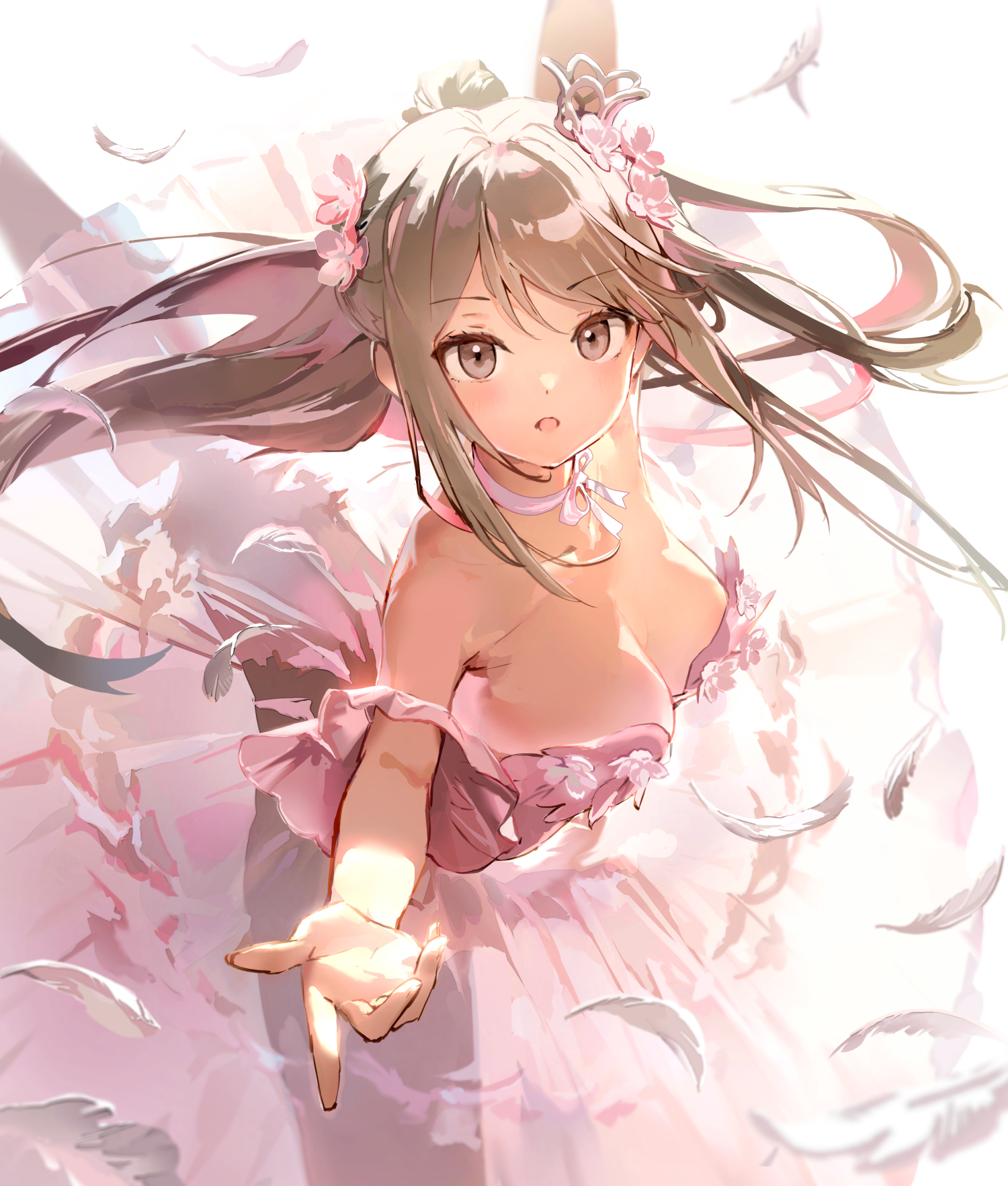 Anime Girls Long Hair Feathers Flower In Hair Anmi 1500x1765